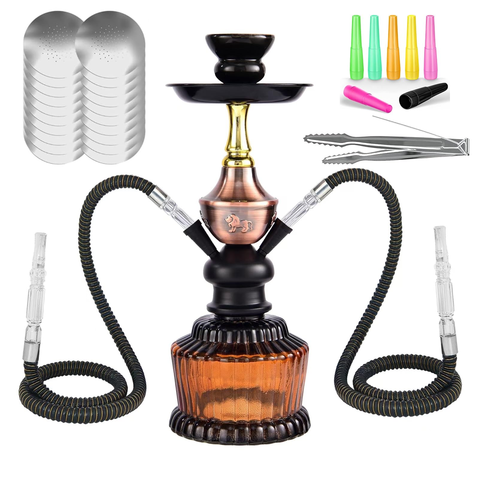 Hookah Set With Everything 15 Shisha Hookah Complete Set - Glass Vase Ledther Hose Foils Hookah Tips Ceramic