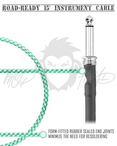 Miniatura 2 de Mophead Cable para instrumento de guitarra de 15 pies, TS de 14 de pulgada a 14 de pulgada, ángulo recto, grado profesional, doble aislamiento,