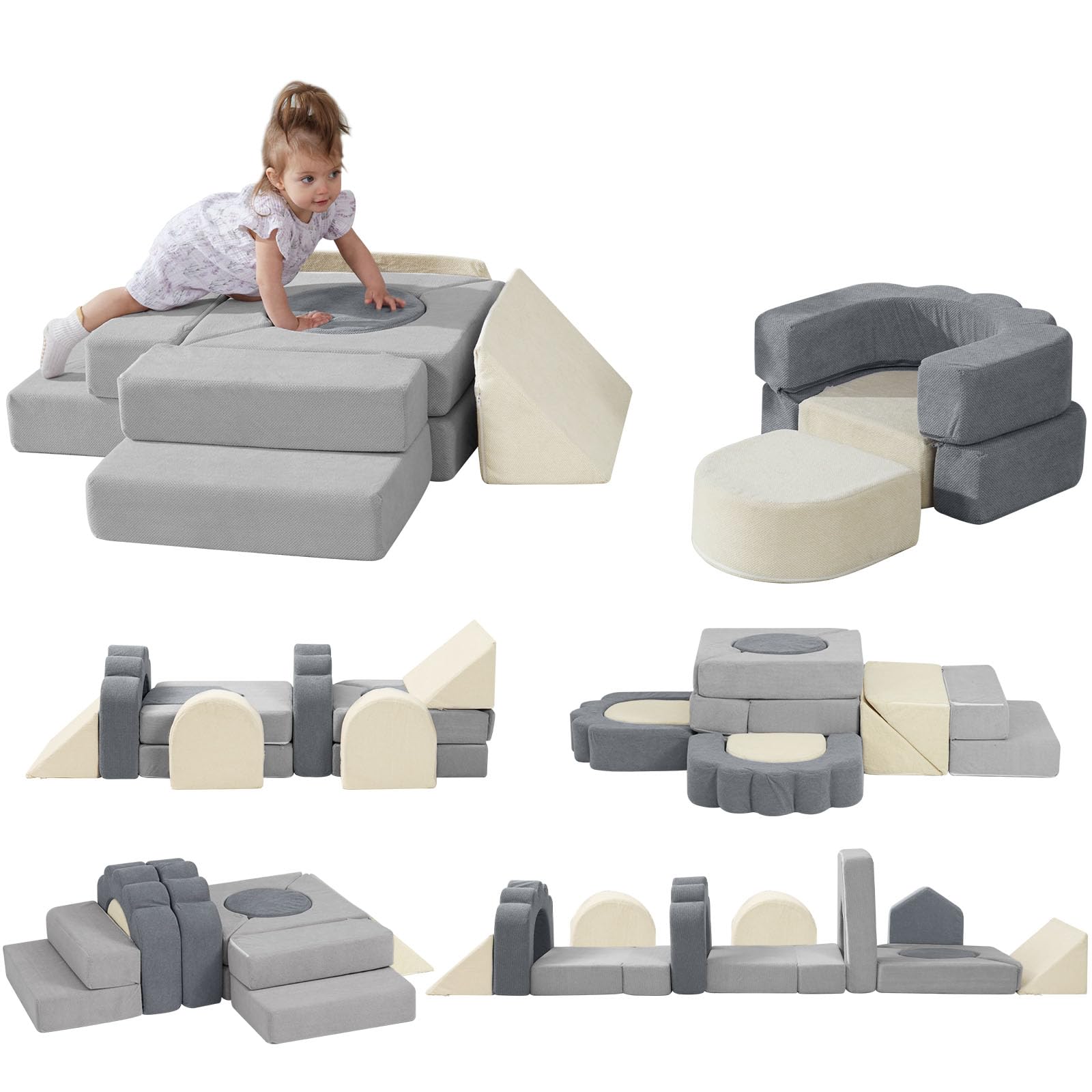 HAHASOLE Foam Climbing Toys for Toddlers, 13pcs Climb and Crawl Activity Playset, Soft Play Climbing Blocks for Toddlers, Indoor Crawling Sliding Toys