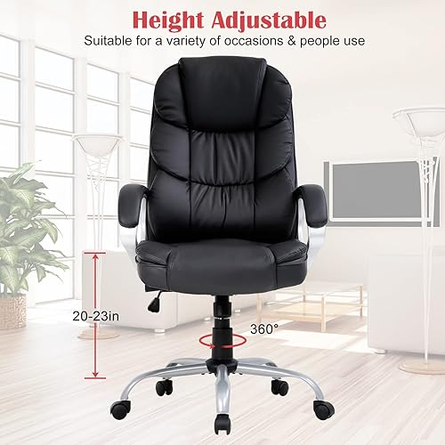 Miniatura 4 de Silla de oficina ejecutiva de piel sintética con soporte lumbar, moderna silla de escritorio ergonómica ajustable con respaldo alto para oficina en