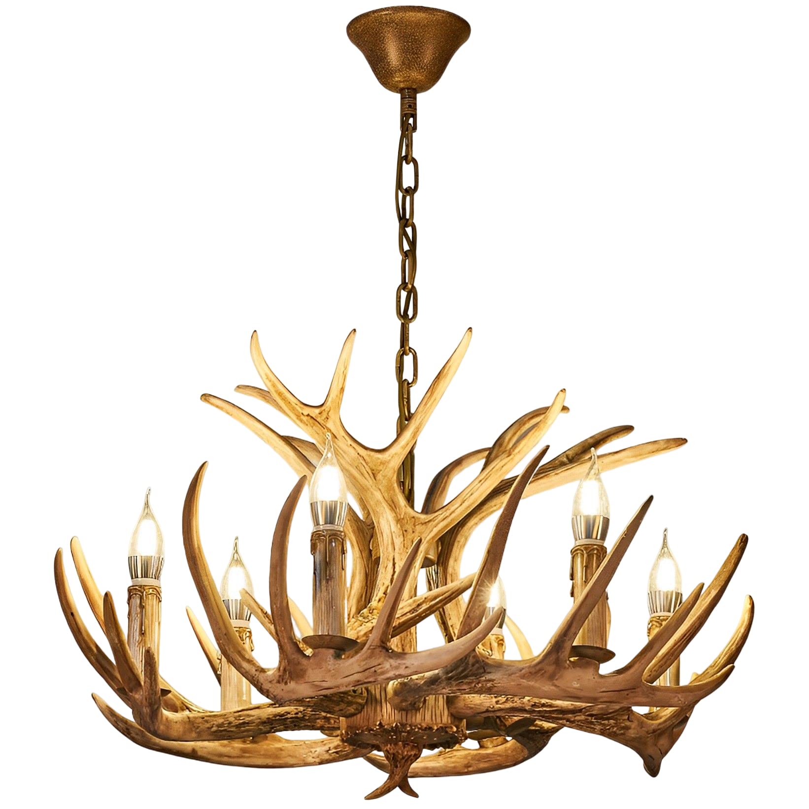 FYZDLAOR Rustic Antlers Chandelier Vintage Deer Horn Pendant Lights Farmhouse Candle Light Deco Hanging Chandelier for Living Dining Room Loft Ceiling Lighting Fixture