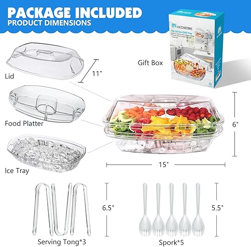 Miniatura 8 de Bandeja de condimentos refrigerados, cesta de frutas de bar con tapa y 5 compartimentos extraíbles, bandeja transparente para servir condimentos de