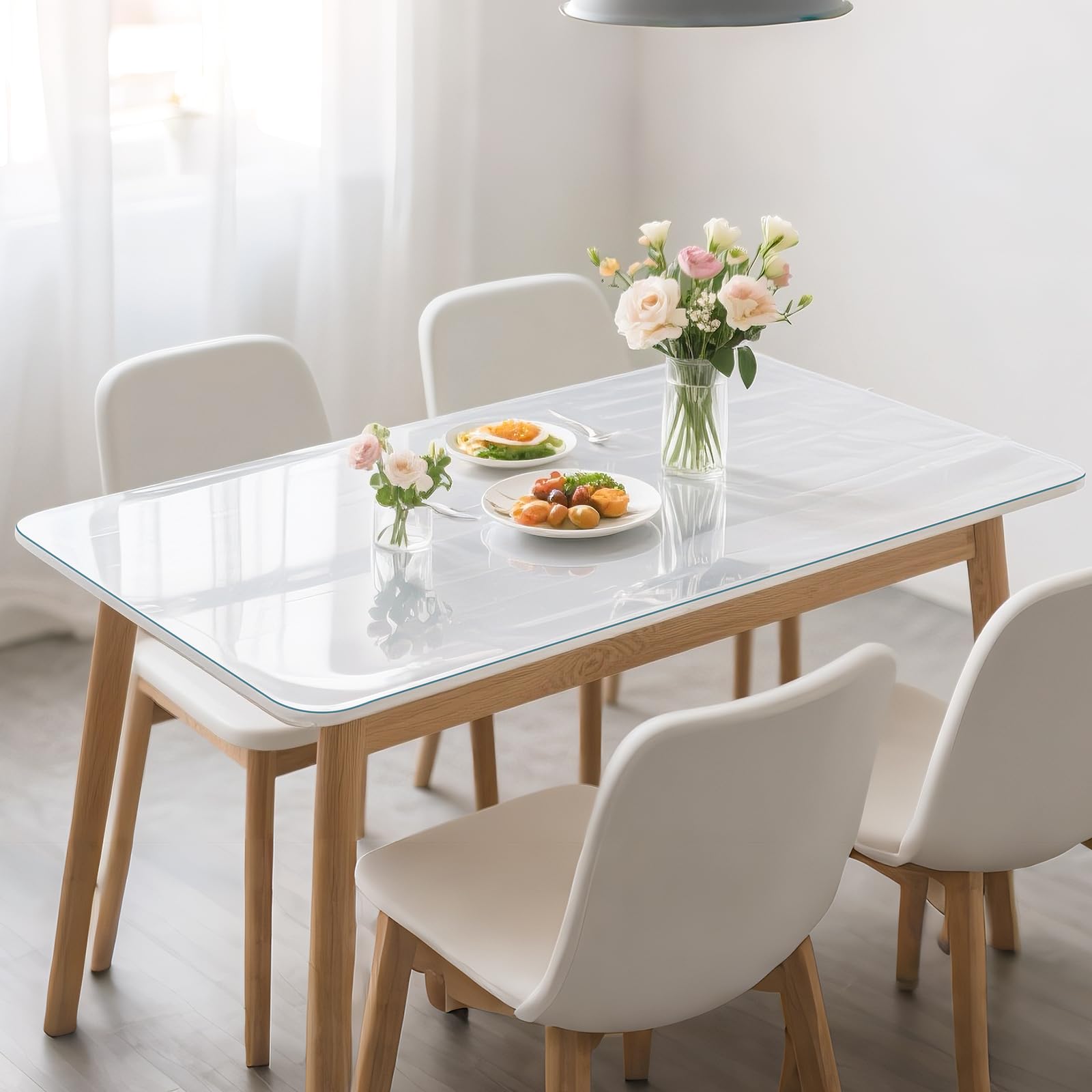 Protector de mesa transparente de 91 x 152 cm, 1.4 mm de grosor, impermeable, de plástico, PVC, duradero, para comedor, cocina, escritorio y mesas de café