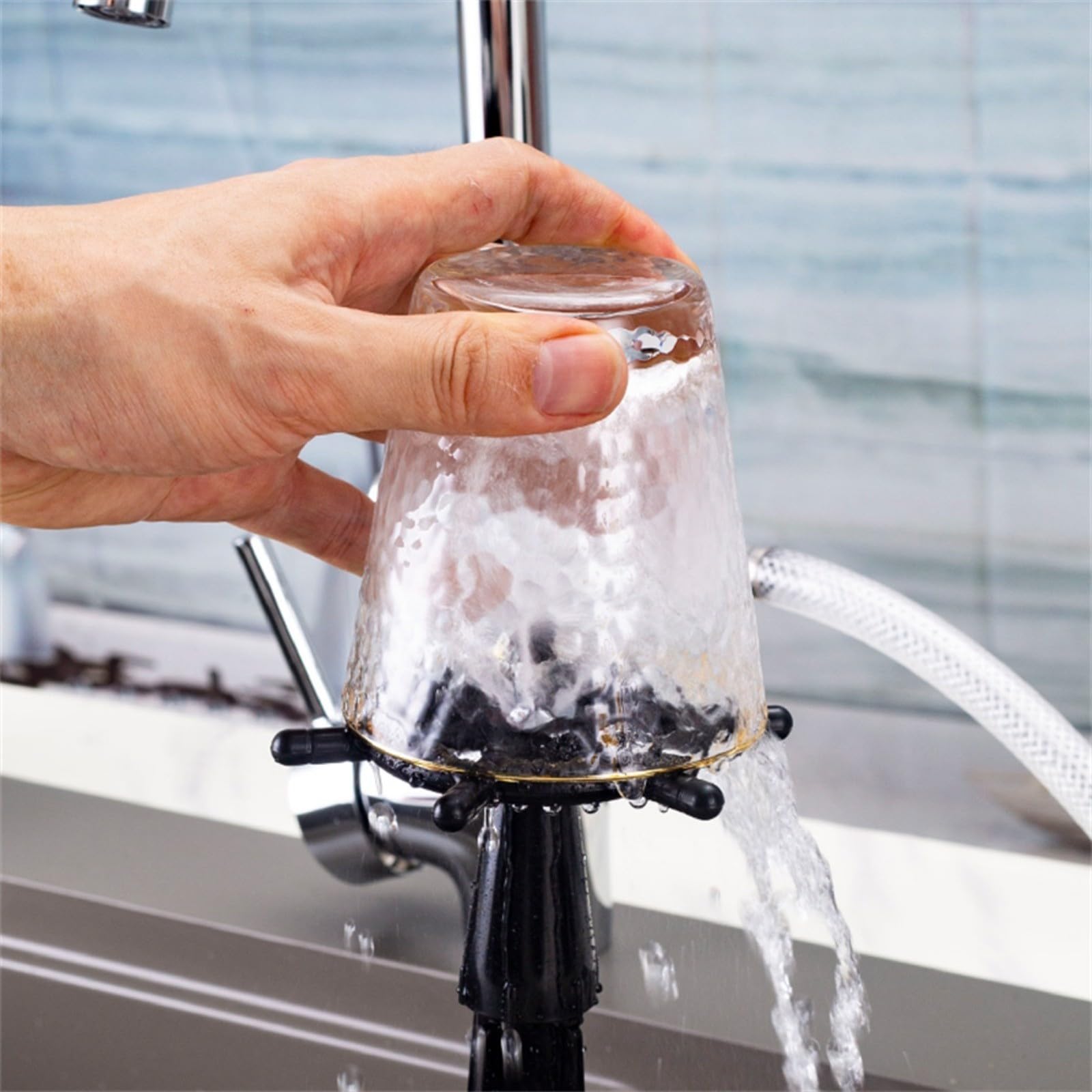 Lavavasos automático profesional, máquina de limpieza eficiente para bar y cafetería, ahorra un 70% de agua, fácil operación mediante activación de presión, manguera de 60 cm