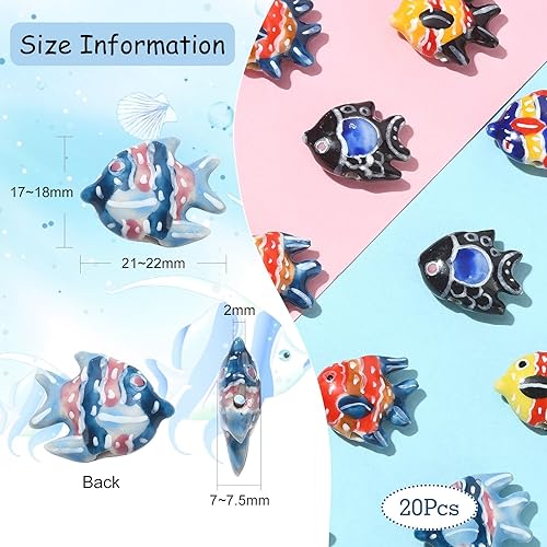 Miniatura 3 de LiQunSweet 20 cuentas de animales de cerámica de porcelana de colores al azar hechos a mano con cuentas de peces tropicales para la fabricación de
