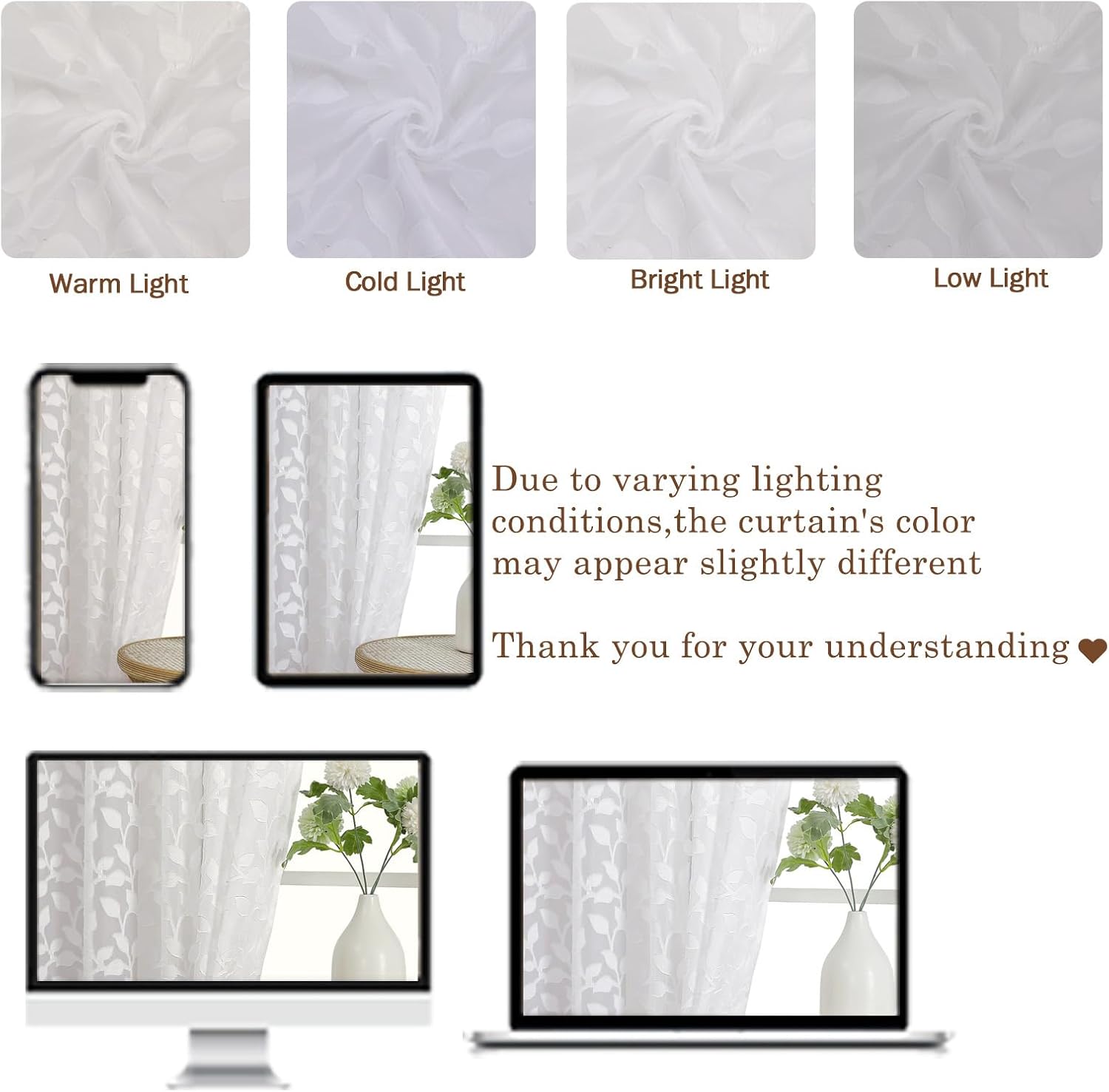 Chyhomenyc Extra Long White Sheer Curtains 108 Inch Length 2 Panels Set, Light Filtering Tufted Textured Soft Airy Rod Pocket Gentle Leaf Window Treatment Drapes for Living Room, 52" Wx108 L, 2PCS