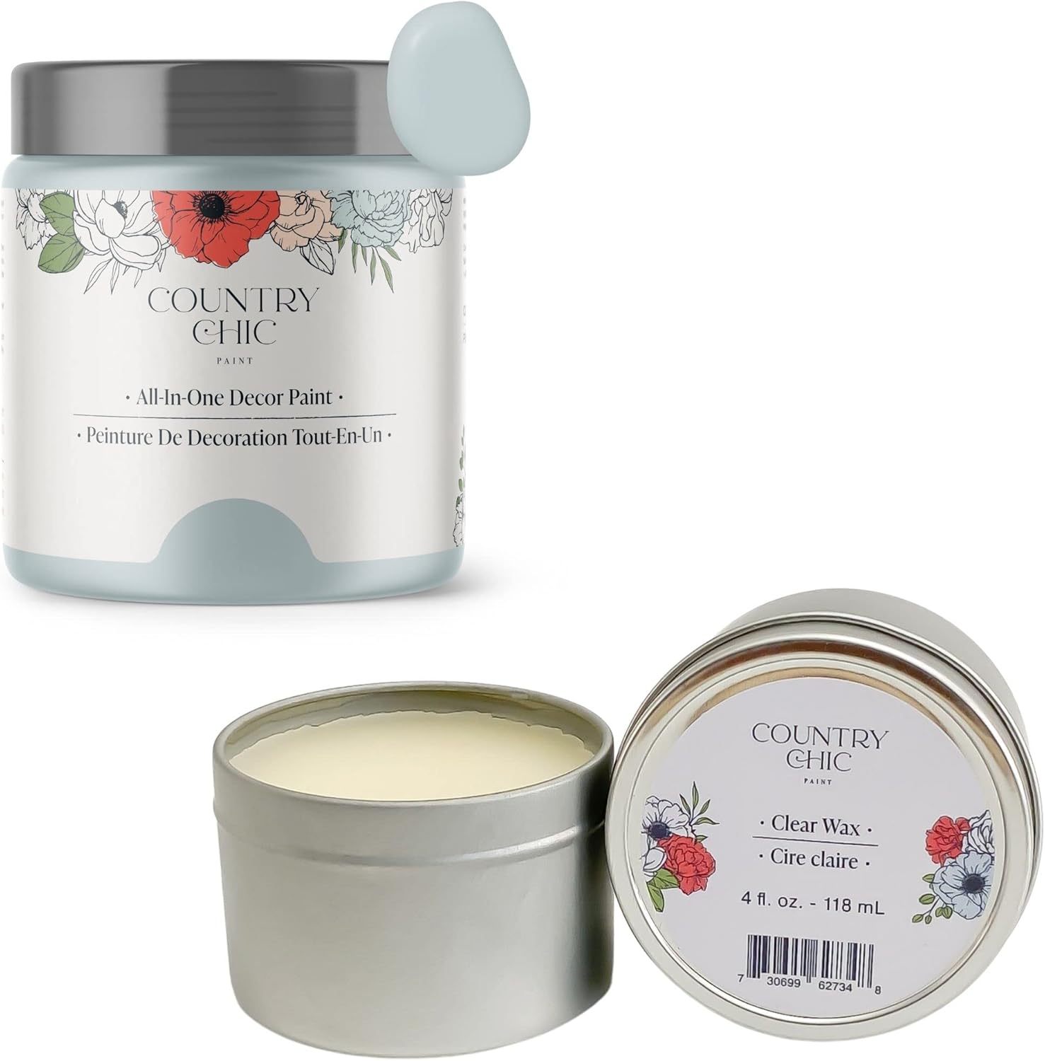 Chalk Style Paint + Furniture Wax Bundle - for Furniture, Home Decor, Crafts (Color: Belle of The Ball [4 oz] - Light Blue)