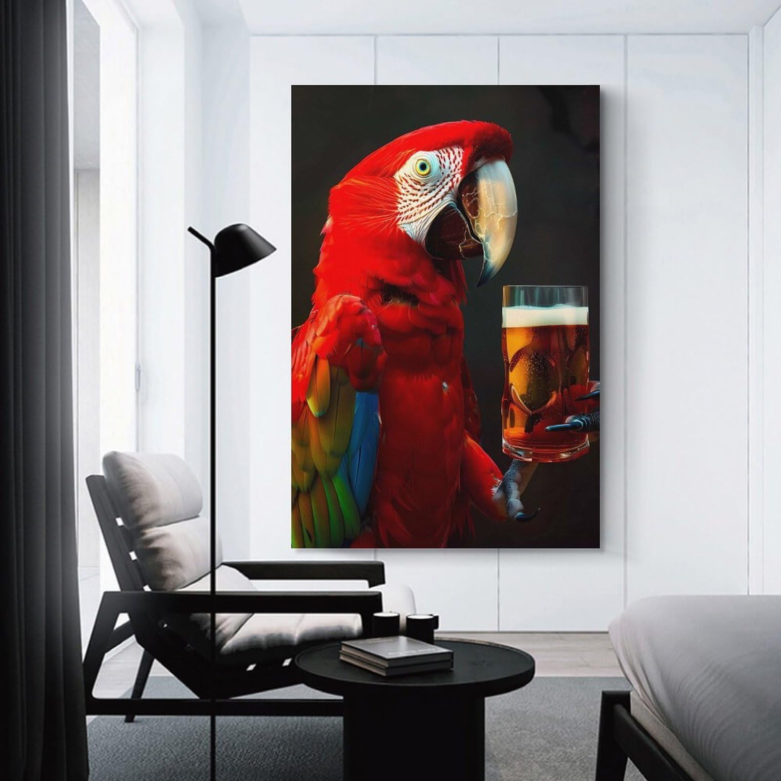 Junmoney Parrot Beer Room Decor Wall Art 20x30inch(50x75cm), for Bedroom, Guest Room Or Reading Nook, An Easy Wall Refresh for Bedrooms
