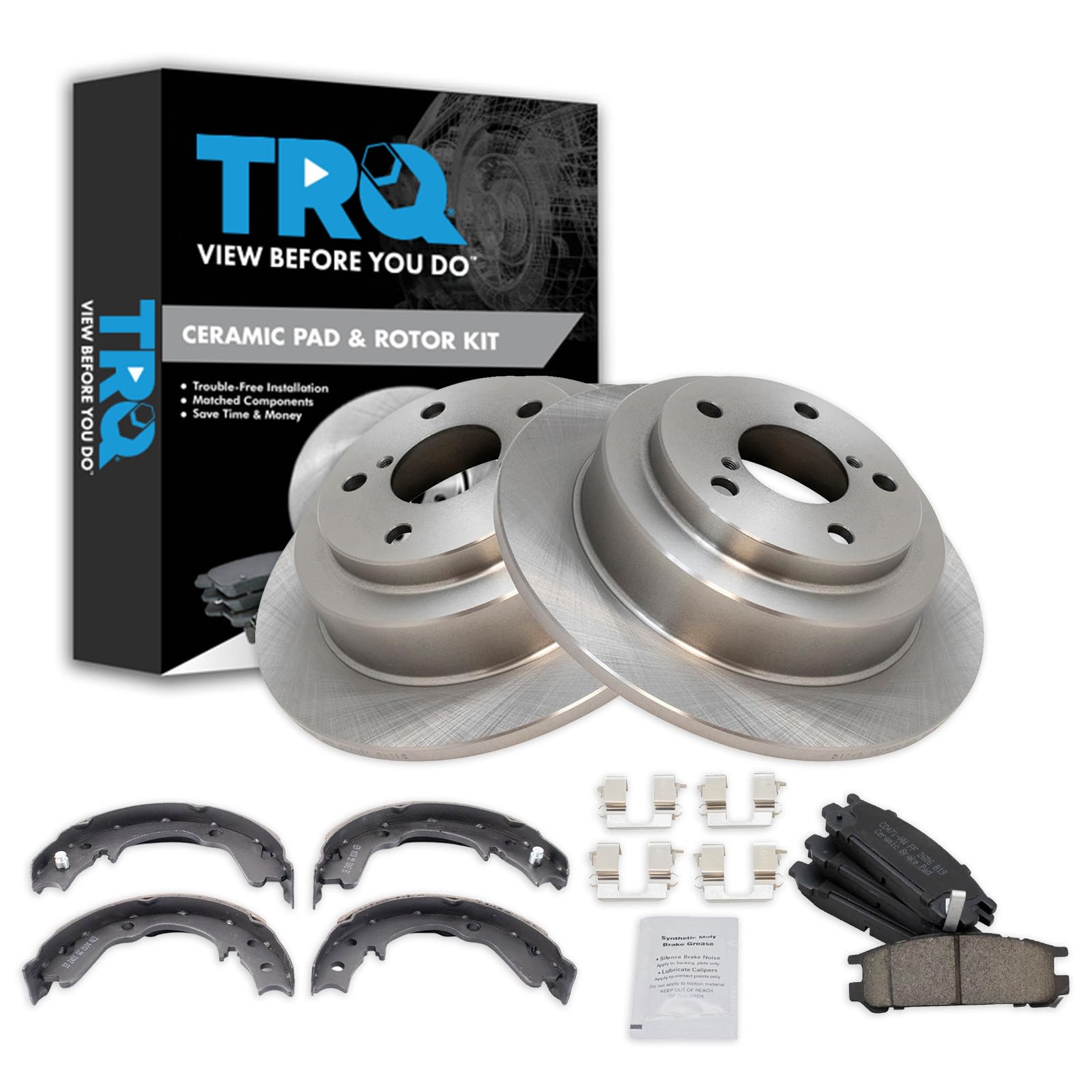 TRQ Rear Ceramic Brake Pad and Rotor Set Compatible with 93-96 Subaru Impreza 98-99 with Rear Disc Brakes with Parking Shoes Models