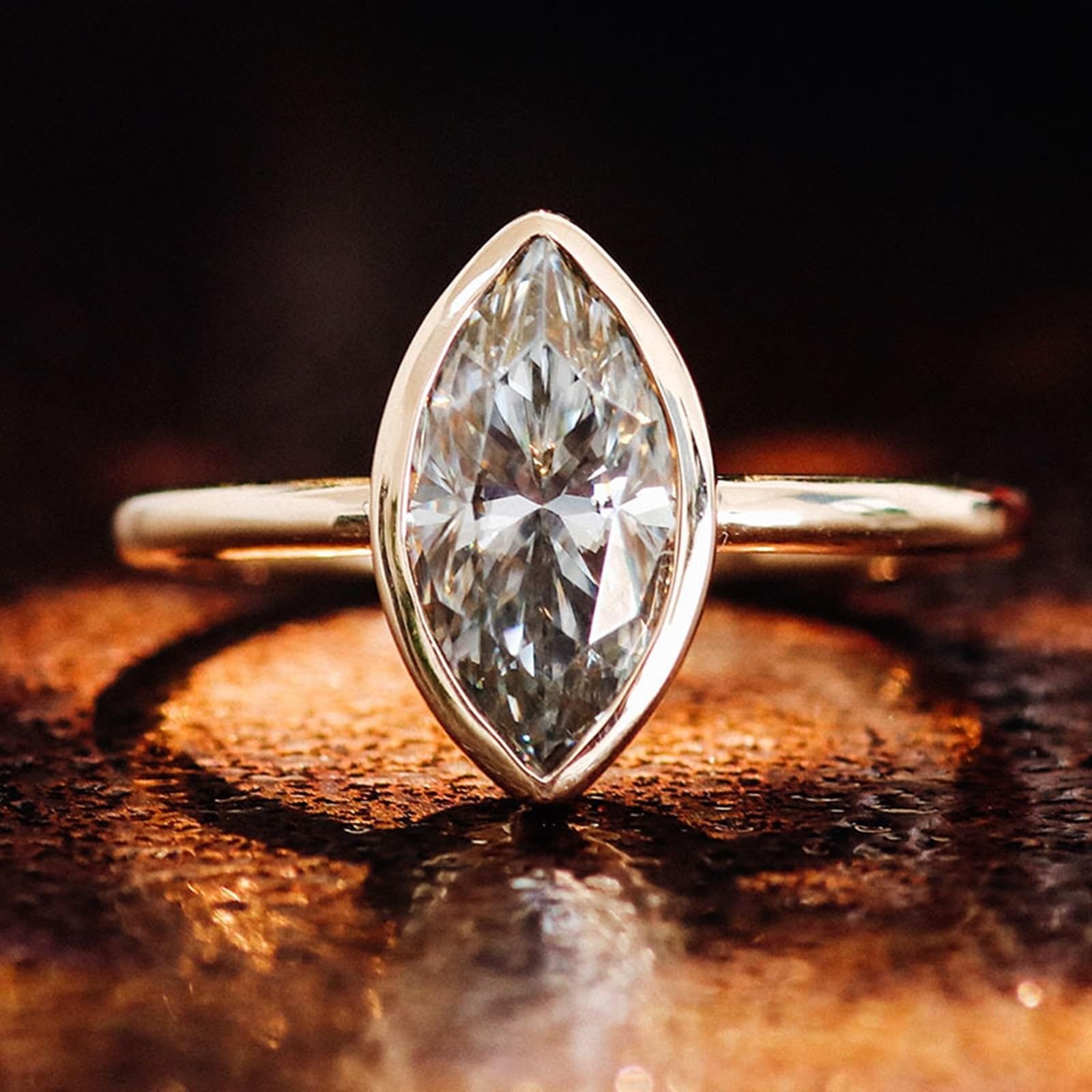 KnSam Verlobungsring 9K/14K/18K Gold, Klassiker Zierlich Eheringe mit 2ct Moissanit Marquise Hell Grau, Gelbgold Au375/ 585/750 Freundschaftsringe Pärchen Ringe Echt Gold Schmuck, Gr.47-62
