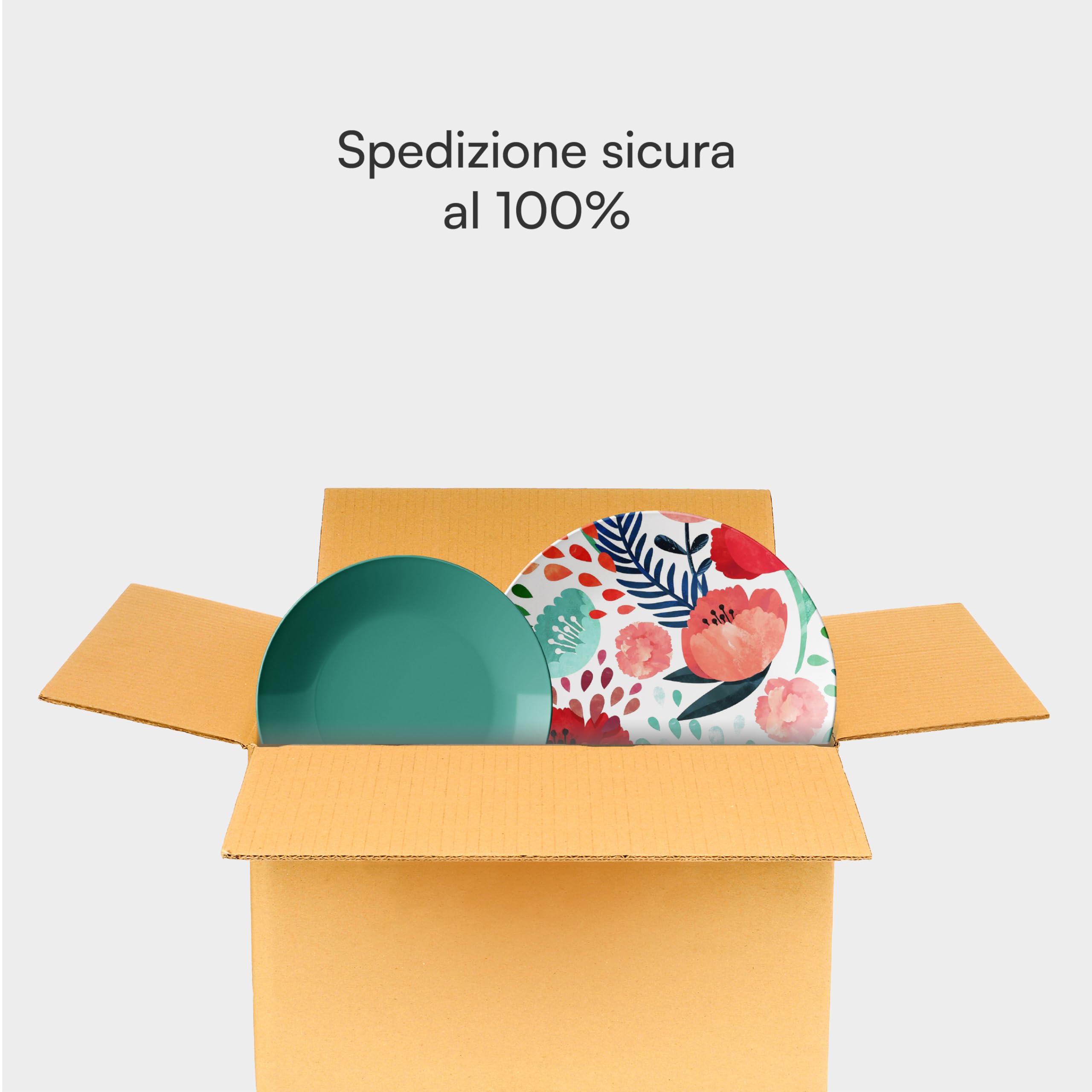 Servizio di Piatti da 18 pezzi in Porcellana, Servito da Tavolo Colorato per 6 Persone, Piatto Fondo, Piano, da Frutta o Dolce, Fantasia Papaveri
