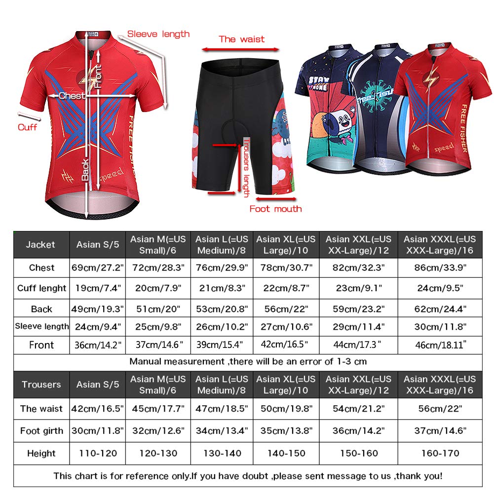 Maillot Ciclismo Niño con Bolsillo Trasero Almohadilla Pantalones Cortos Bicicleta Elásticos Transpirables+Camisa 2 Piezas Traje Jersey Secado Rápido para Edades 4-16 Años