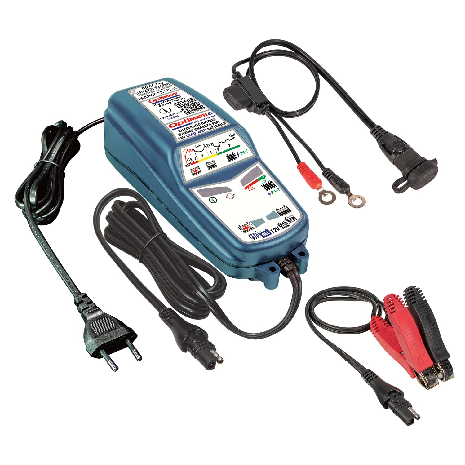 Optimate 5 Start/Stop 12V 4A Caricabatterie automatico e di mantenimento per batterie AGM, Gel, EFB & STD, 7 livelli, avvio da 0,5 V