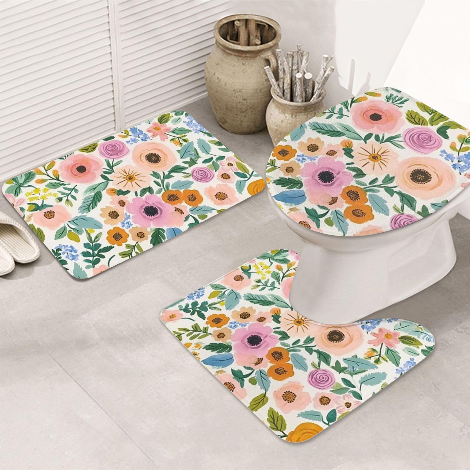 Alfombras de baño antideslizantes de 3 piezas con microfibra suave floral