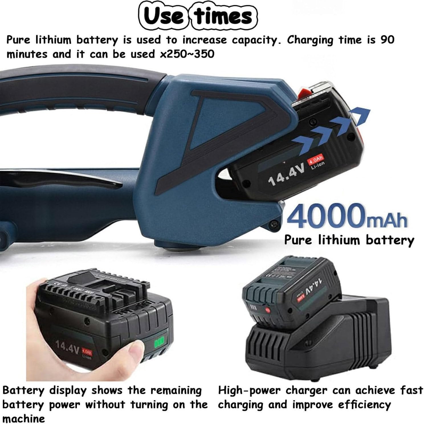 Cercleuse électrique pour feuillards PP-Pet de 11 à 16 cm, Portable avec Affichage numérique, alimentée par Batterie 4000 mAh, Automatique pour palettes, 1 Batterie
