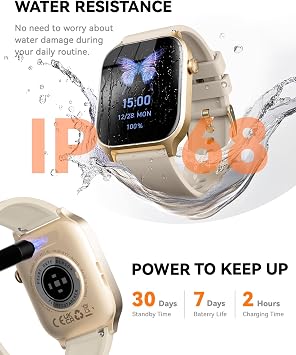 Smart Watches for Women Men, Fitness Tracker Watch with 110 Sports Modes, Step Counter/Sleep Monitor/Pedometer, IP68 Waterproof, Bluetooth Call & Music Control Smartwatch for iPhone/Android,Gold