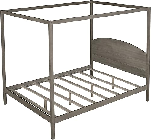 Miniatura 8 de Harper & Bright Designs Cama con dosel Queen con cabecero, marco de cama de madera Queen con patas de apoyo, marco de cama de plataforma tamaño
