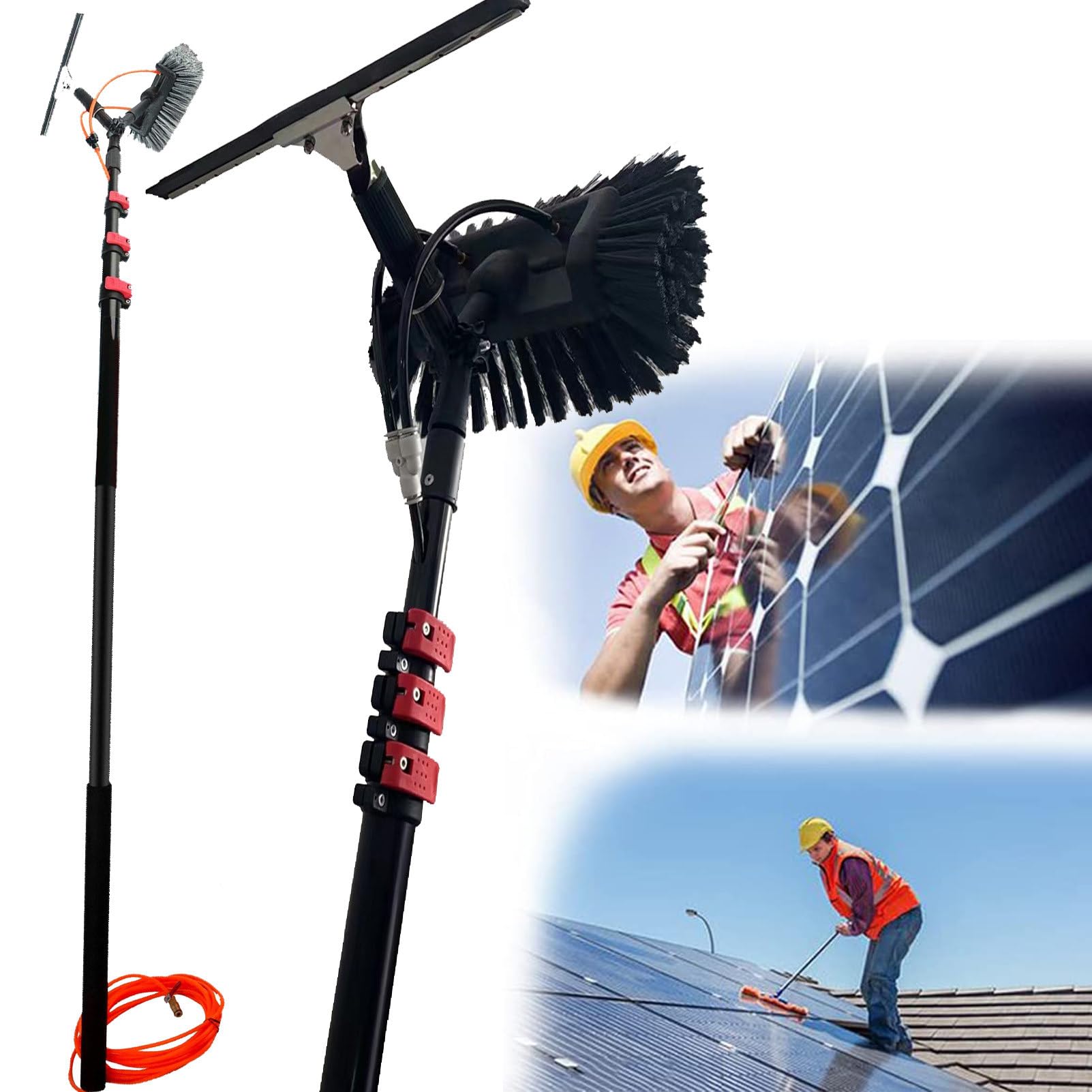 BHFLJSAQ 20FT Telescopic Inlet Pole & Backpack Window Cleaner – Extendable Brush for Roof & Solar Panel Cleaning, 35cm Brush Head, 12M/39FT Reach