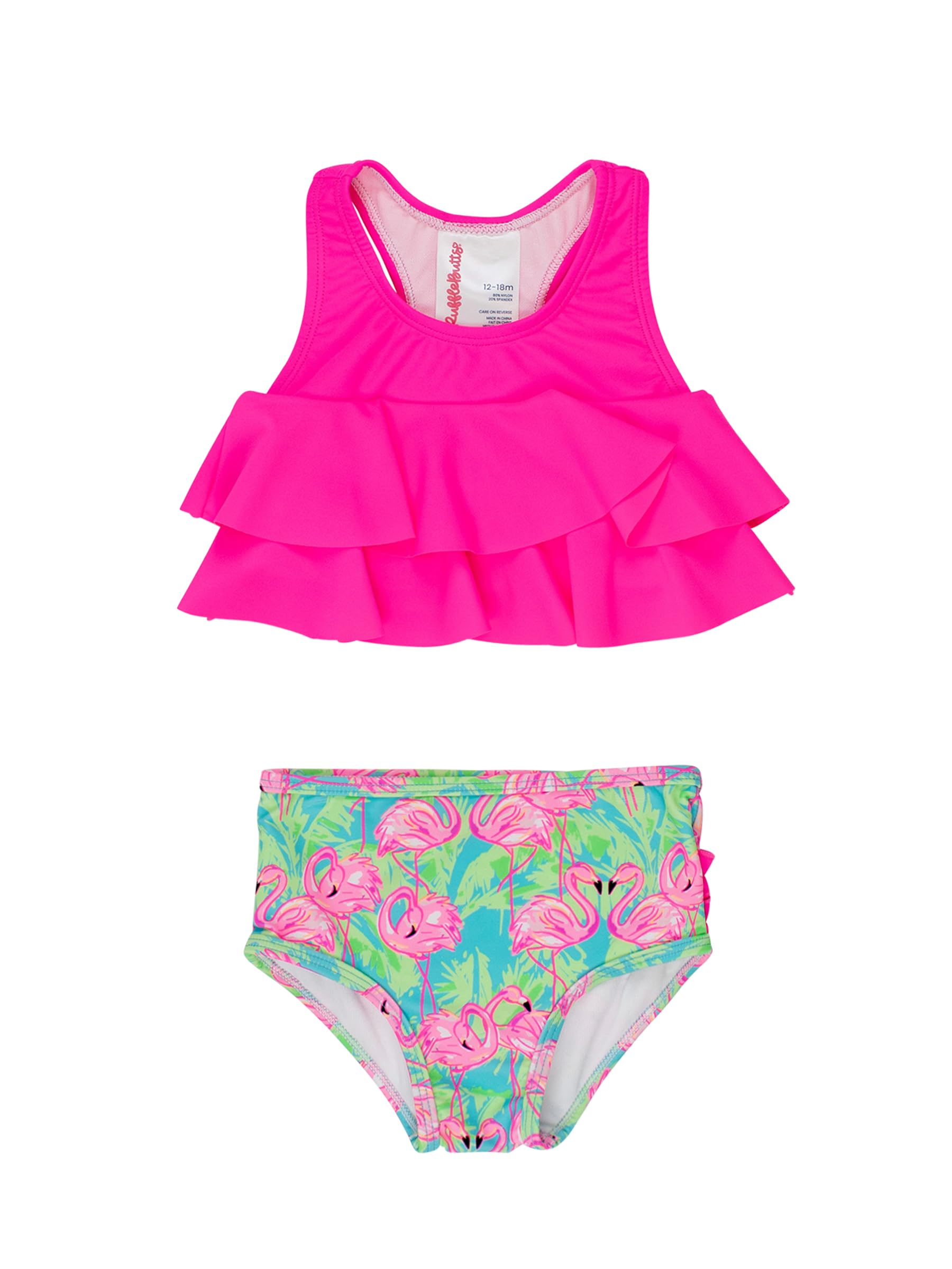 RuffleButts Girls UPF50+ Sun Protection Flounce Bikini Two Piece Swimsuit