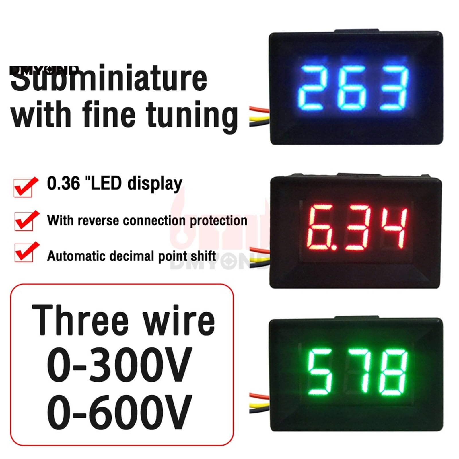 DC 0-300 V DC 0-600 V 0,91 cm LED cyfrowy woltomierz miernik napięcia wolt instrument wyświetlacz 110 V 220 V DIY 0,36 cala (czerwony 0-300 V)