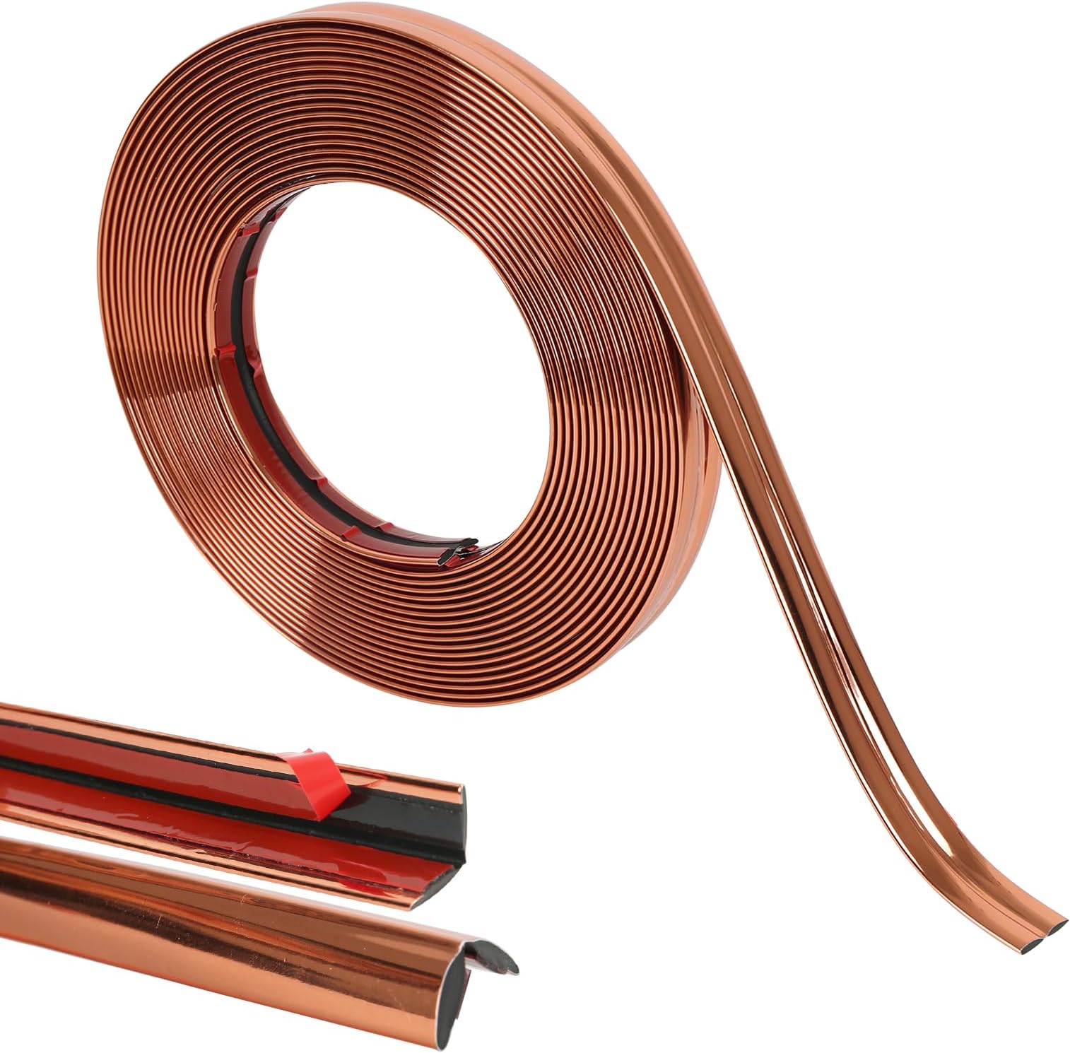 10M Flexible Molding Trim Self Adhesive,Peel and Stick Metallic Mirror Frame Wall Corner Guard Edge Protector Decorative PVC Ceiling Trim for Tile,Mirror,Ceiling,Furniture (RoseGold)