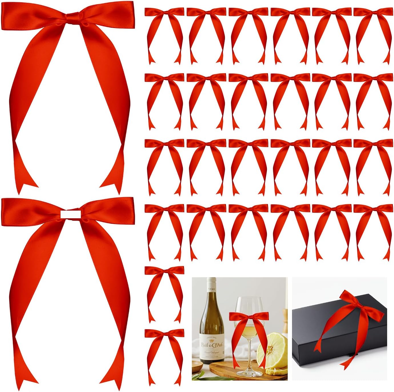 30pcs Red Bow for Crafts 5"×7”Gift Bow,Christmas Self-Adhesive Gift Wrap Bows,Red Bow Decor,Ribbon Bows,Double Sided Tape for Gift Wrapping,Crafts,Wedding,Birthday Bow Decor(1in Wide)