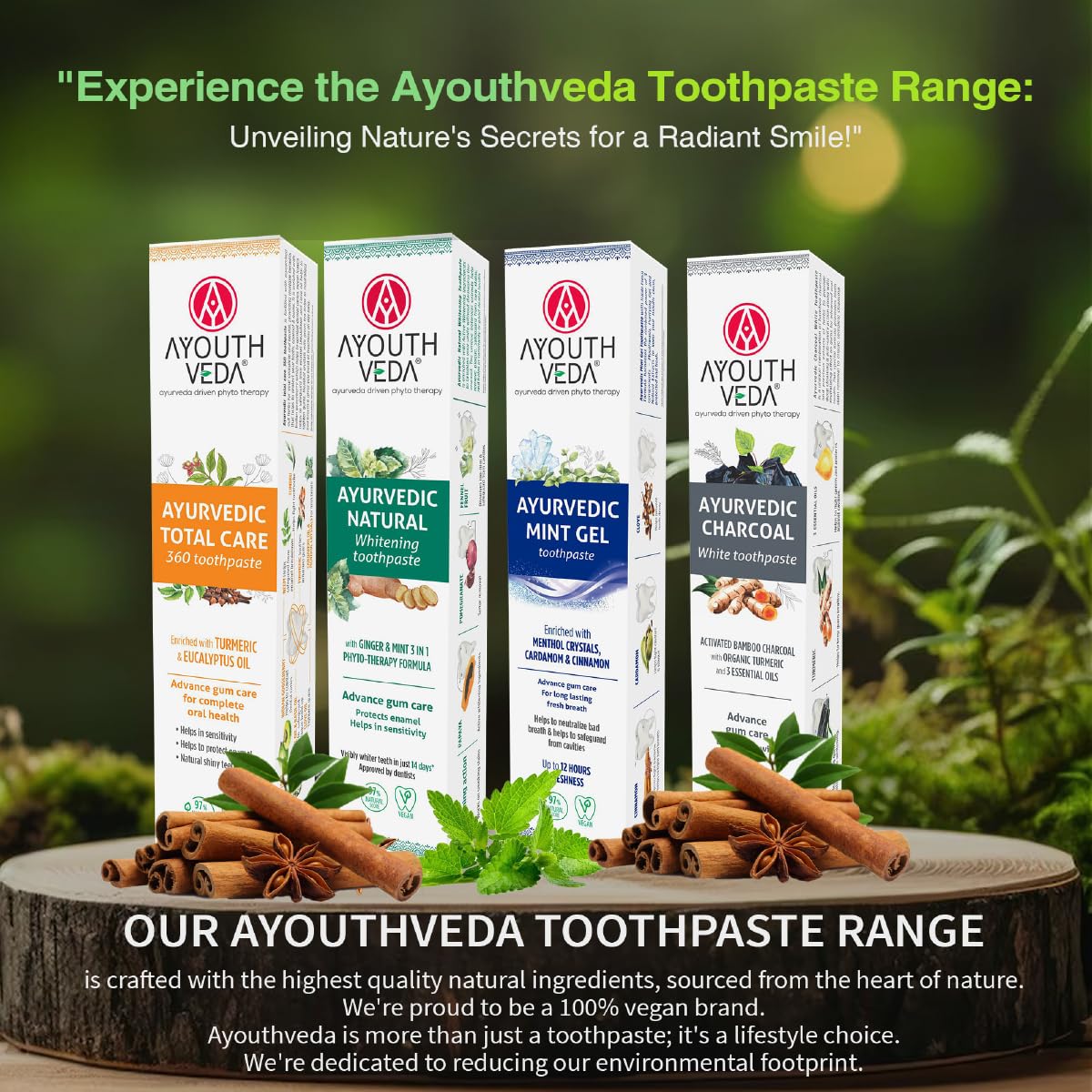 Ayouthveda Pasta dentífrica blanqueadora – Natural, Cuidado de las encías y eliminación de manchas, vegana, paquete de 3 (3 x 100 g)