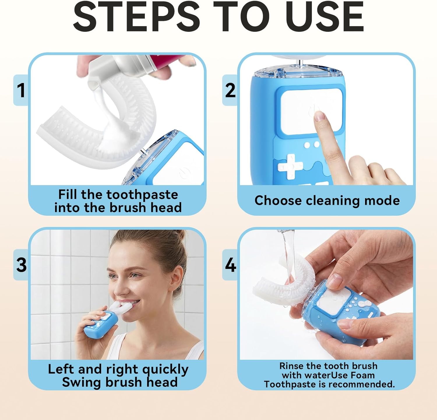 Adult U-Shaped Electric Toothbrush, 360 ° Cleaning, Ultrasonic Toothbrush for Cleaning Teeth, Wireless Rechargeable Automatic Electric Toothbrush Set