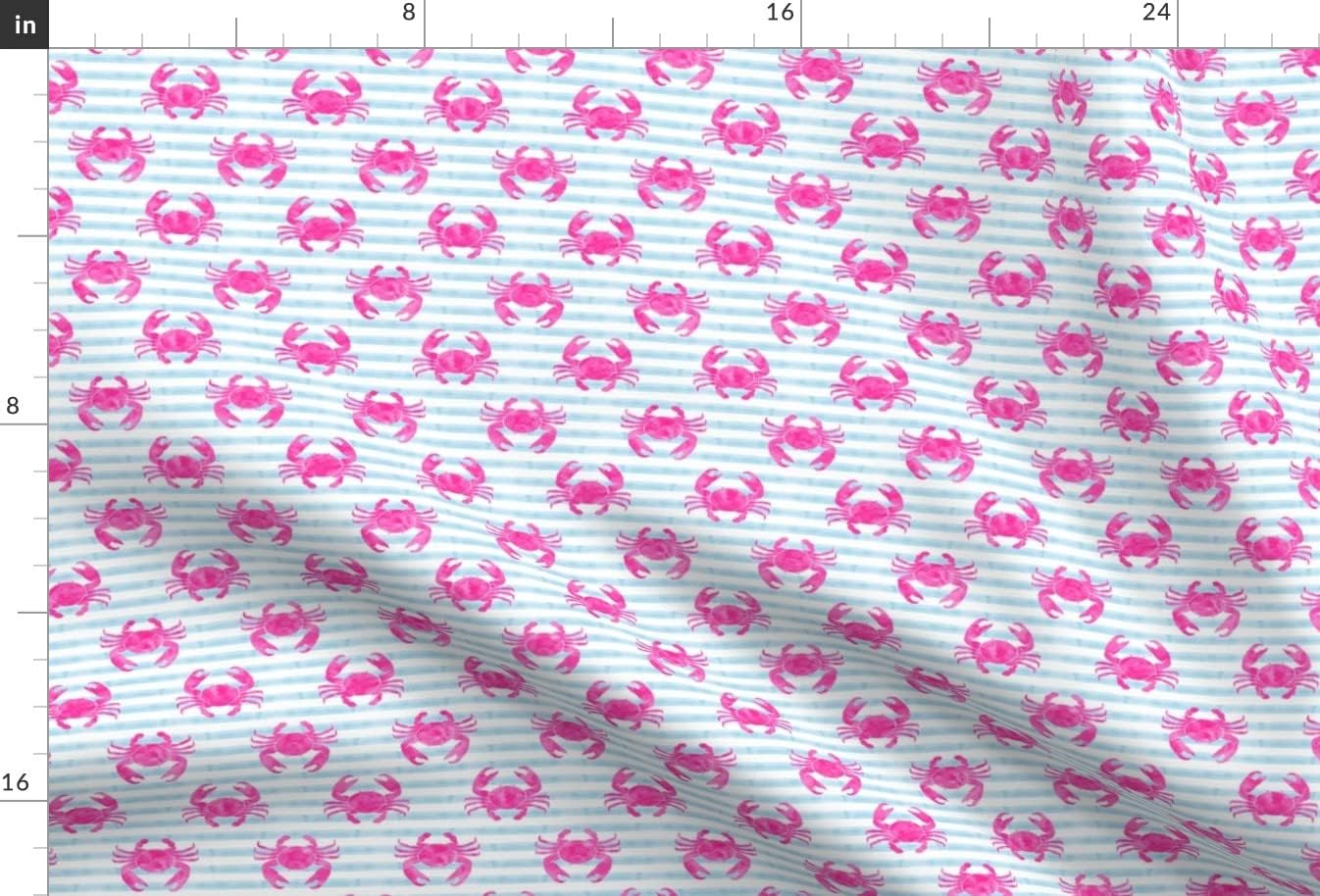 Spoonflower Fabric - Crabs Pink Blue Stripes Nautical Crab Beach Printed on Minky Fabric by The Yard - Sewing Baby Blankets Quilt Backing Plush