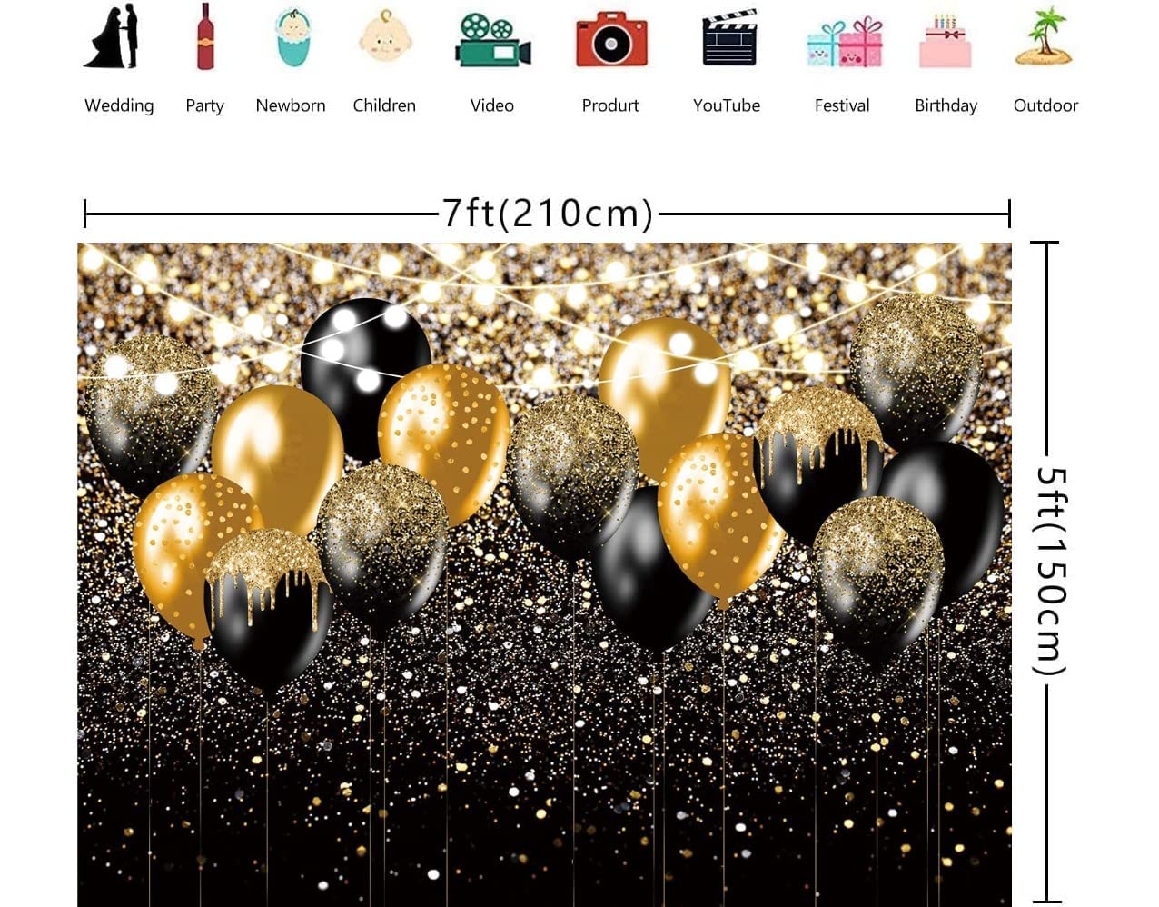 Tingjoo Sfondo Per Festa Di Laurea Notte Stellata 2,1x1,5 M – Banner In Poliestere Nero E Oro Con Nastro E Punti Adesivi – Per Foto E Decorazioni