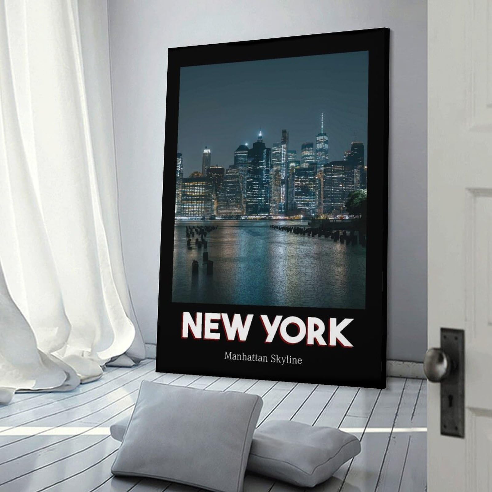 Junmoney Manhattan Skyline Canvas Wall Picture 20x30inch(50x75cm), for Study, Office Or Focused Interiors, Home Office Artwork with Decorative Appeal