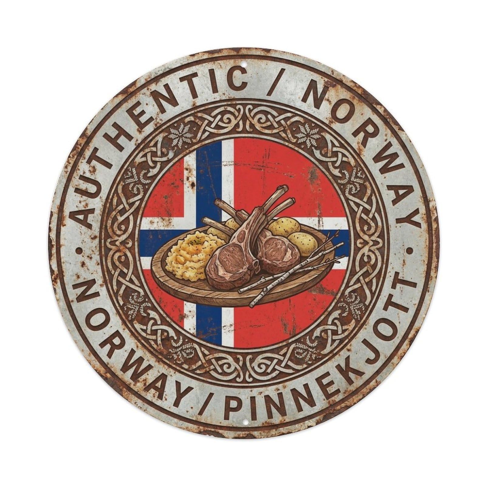 Olhnbad Style Norway Travel Pinnekjott Meat Dish Cuisine Metal Tin Sign