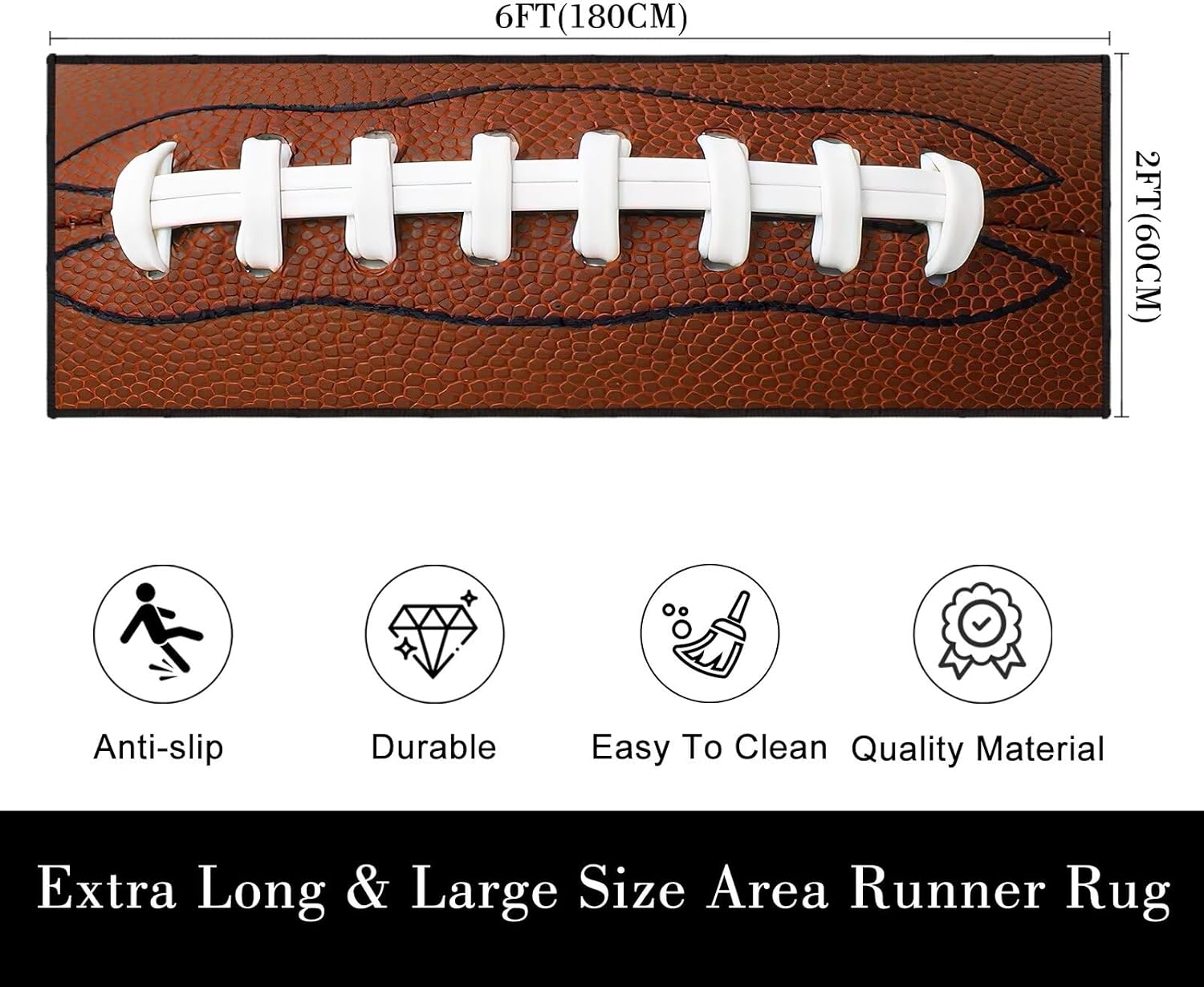 American Football Rug 2x6 Throw Rug Sports Kitchen Runners Ultra-Thin Low Pile Carpet Washable Hallway Rugs Sport Theme Area Rug Non-Slip Floor Carpets for Bedroom Bathroom Entrance Door Mat Indoor