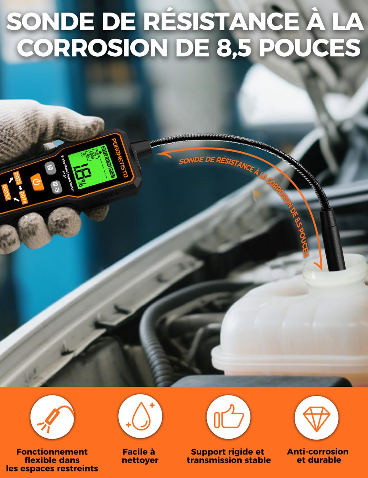 Testeur de liquide de frein professionnel FT01, sonde sensible résistante à la corrosion, adapté pour DOT3/DOT4/DOT5.1, Testeur liquide de frein pour la sécurité du véhicule