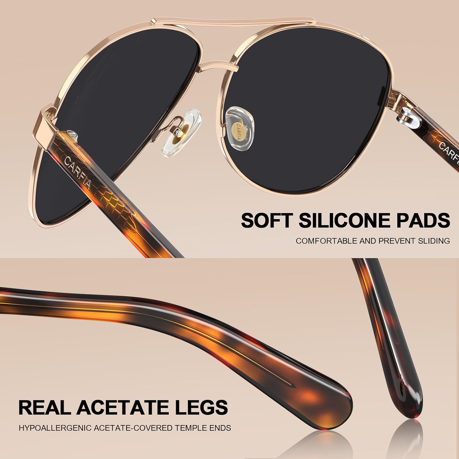 CARFIA Polarized Sunglasses for Women UV Protection Acetate Arms Metal Frame Woman's Shades CA3216 - Image 6