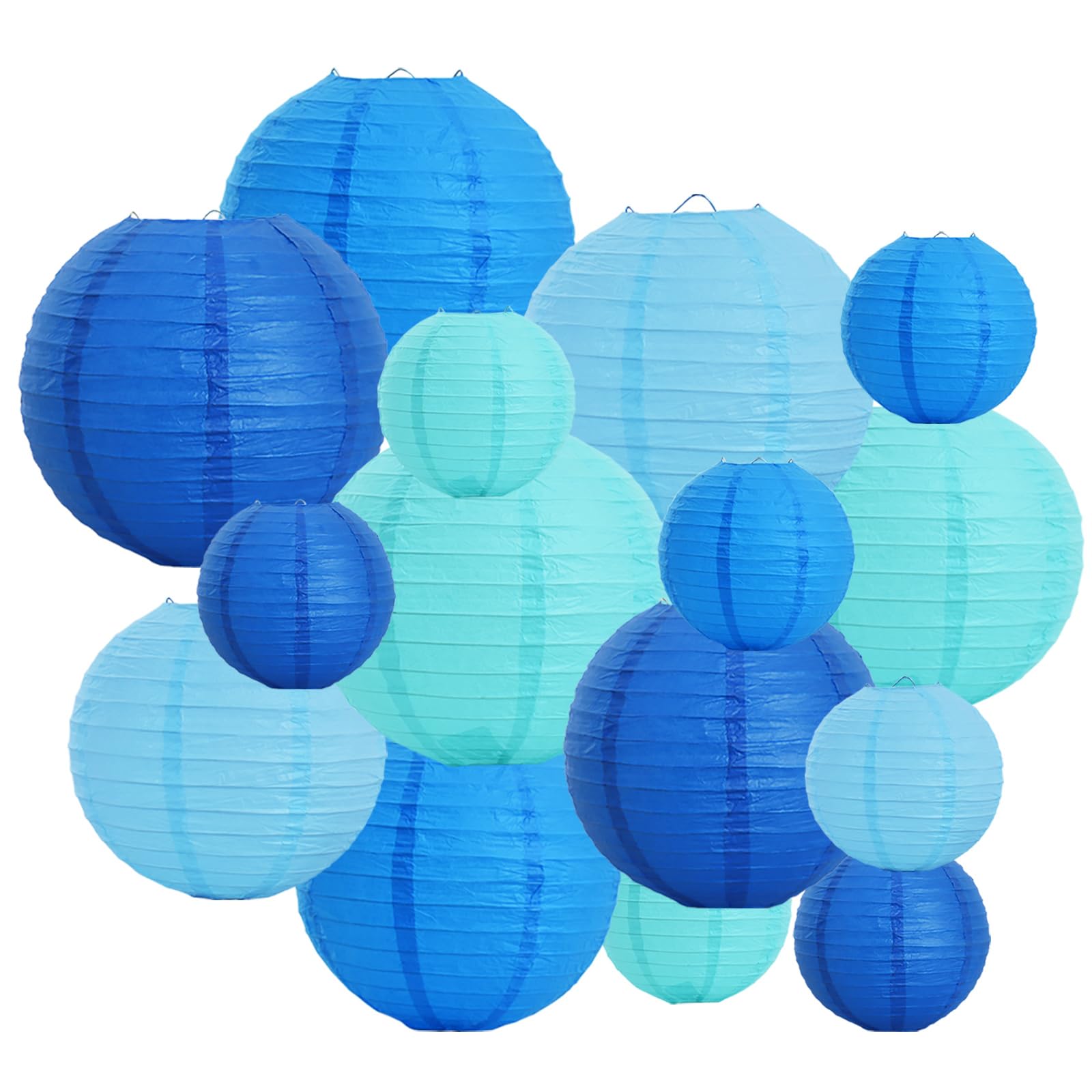BEISHIDA 16 Pcs Sea Mix Paper Lanterns,Hanging Decorative Chinese Japanese Round Paper Lantern Lamp for Birthday Wedding Baby Bride Shower Home Party Decoration