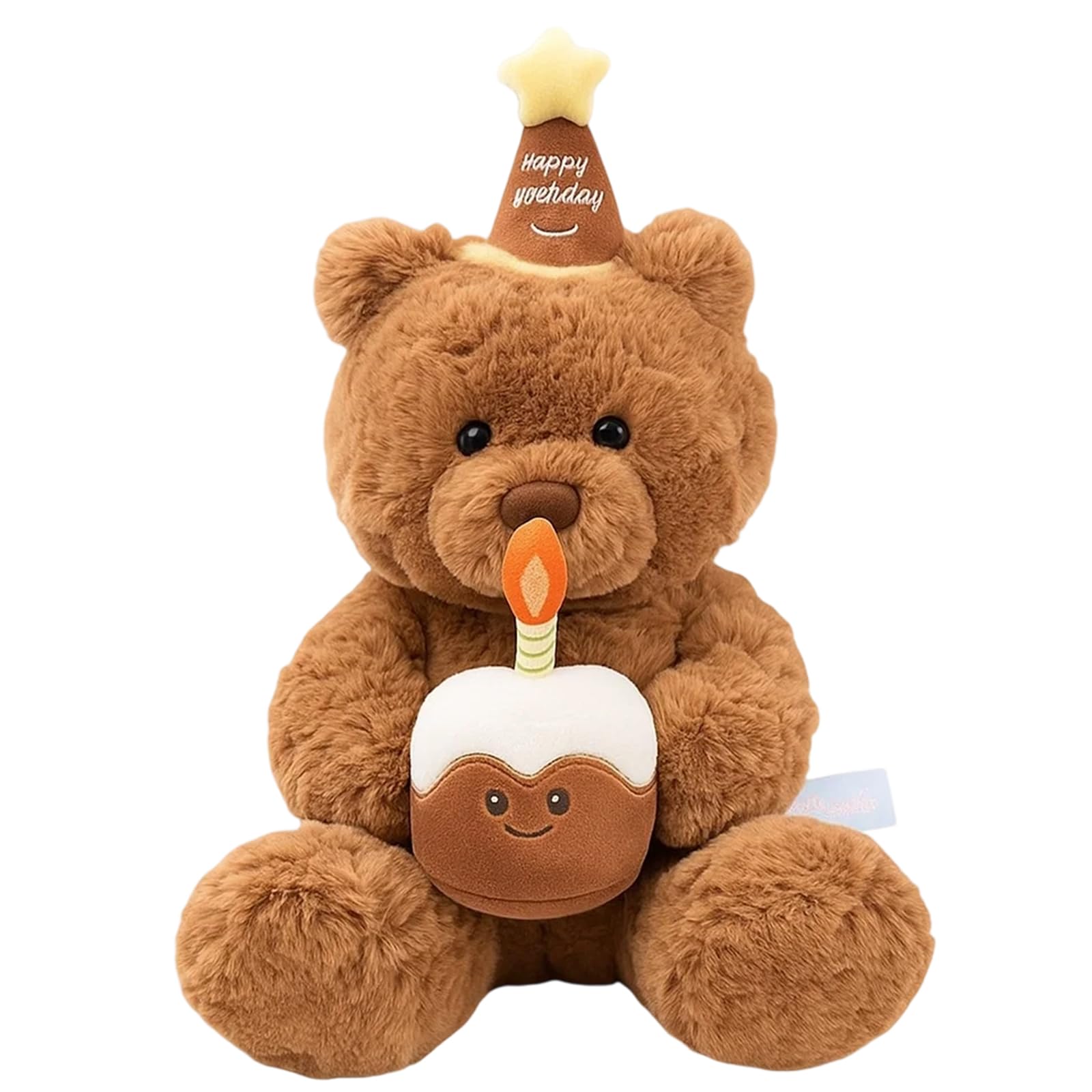 Teddy Bear, Cute Bear Prop with Birthday Cake and Embroidered Birthday Message Hat, Soft Stuffed Animal for Cuddling and Home Decoration, Personalized Teddy Bear for Birthday Parties