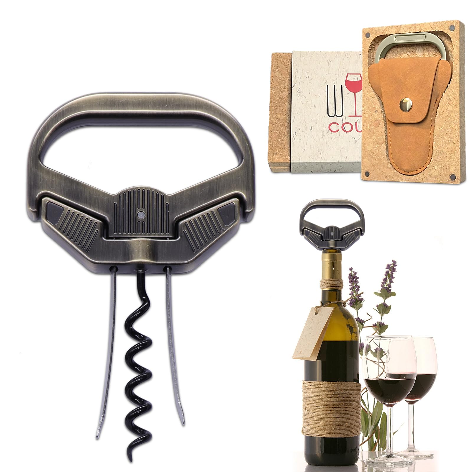 KERHAND 3 in 1 Ah So Two Prong Wine Opener & Cork Remover,It Can Remove The Older and Fragile Wine Corks so Easy for Connoisseurs to Uncork (classic-3Q)