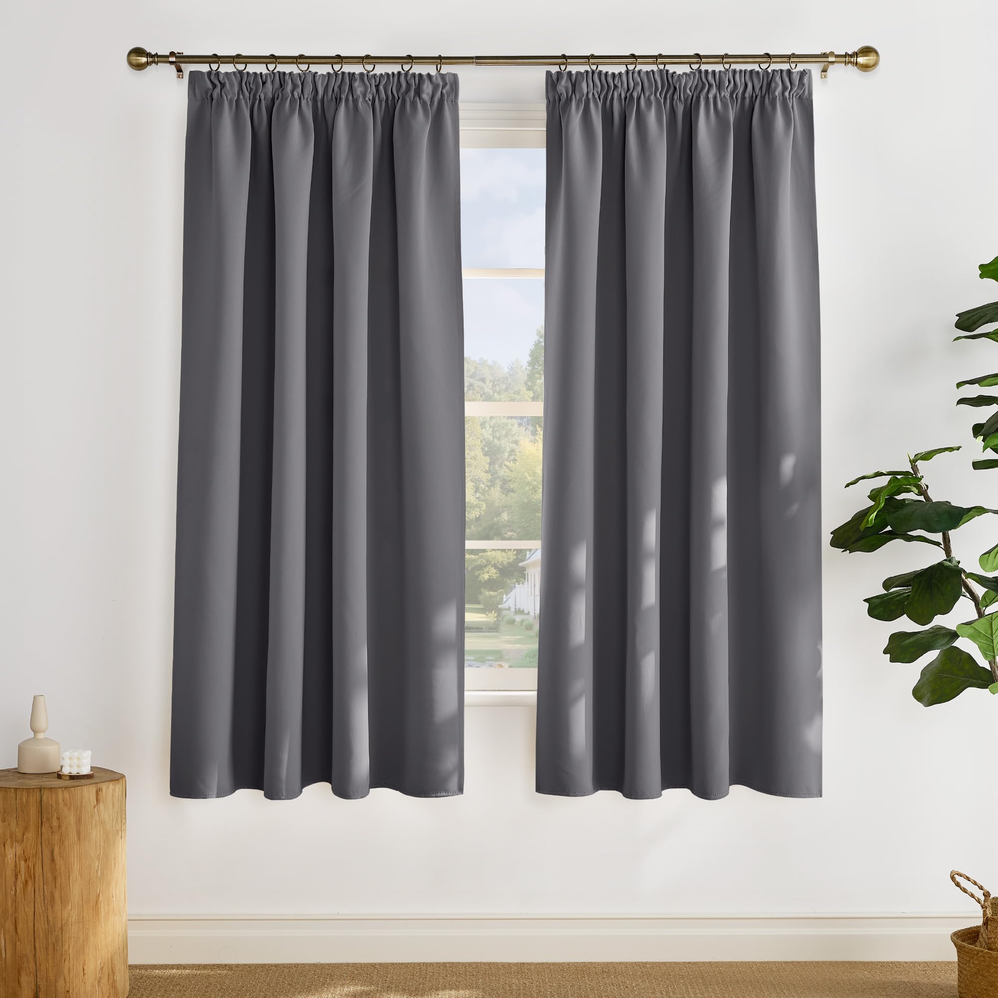 PONY DANCE Vorhang Blickdicht Grau Wohnzimmer Übergardinen mit Kräuselband Kurz 2er Set H 175 x B 140 cm, Verdunklungsvorhänge für Schienen Thermo Gardinen Hitzeschutz