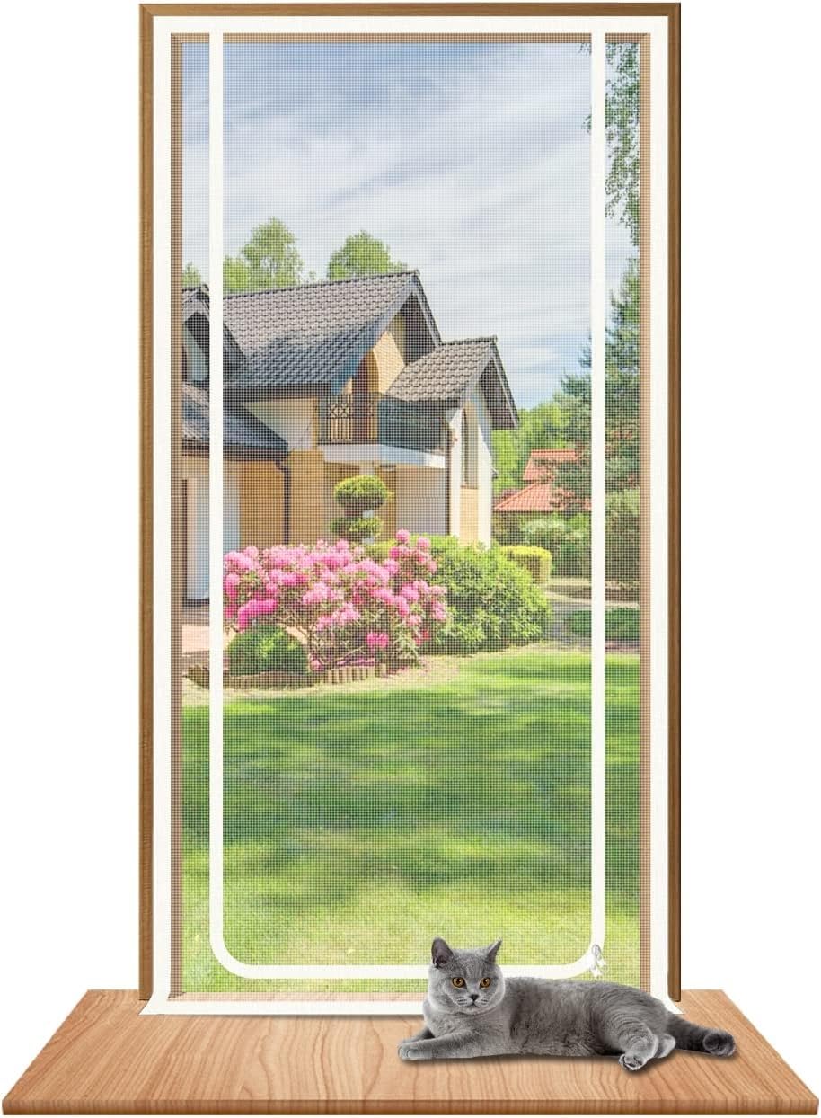 TINBOSE Fly Screen Door Cat Screen, Balcony Door, Fly Screen With Zipper, Straight Zipper Net, Plastic Curtain Door, Reinforced Pet Fly Screen Door, Prevents Pets(95x205cm)