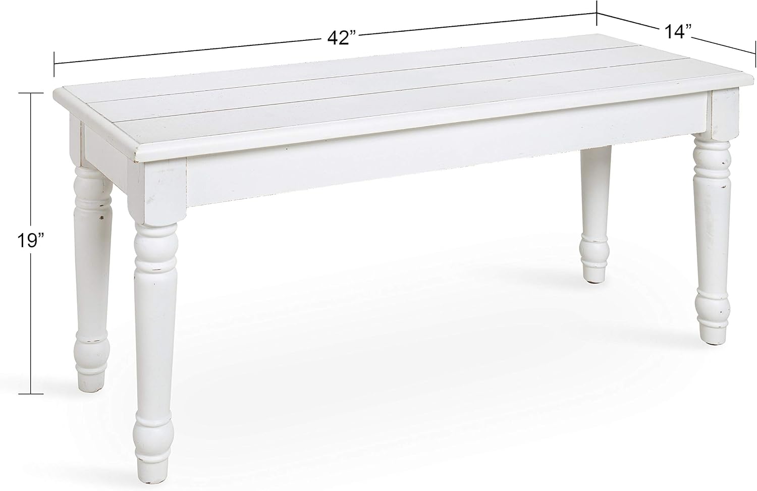 Kate and Laurel Cates Shiplap Barnwood Bench, 14" x 42" x 19", Rustic White, Versatile Decor Piece, Great for Entryway, Living Room, Kitchen, Bathroom