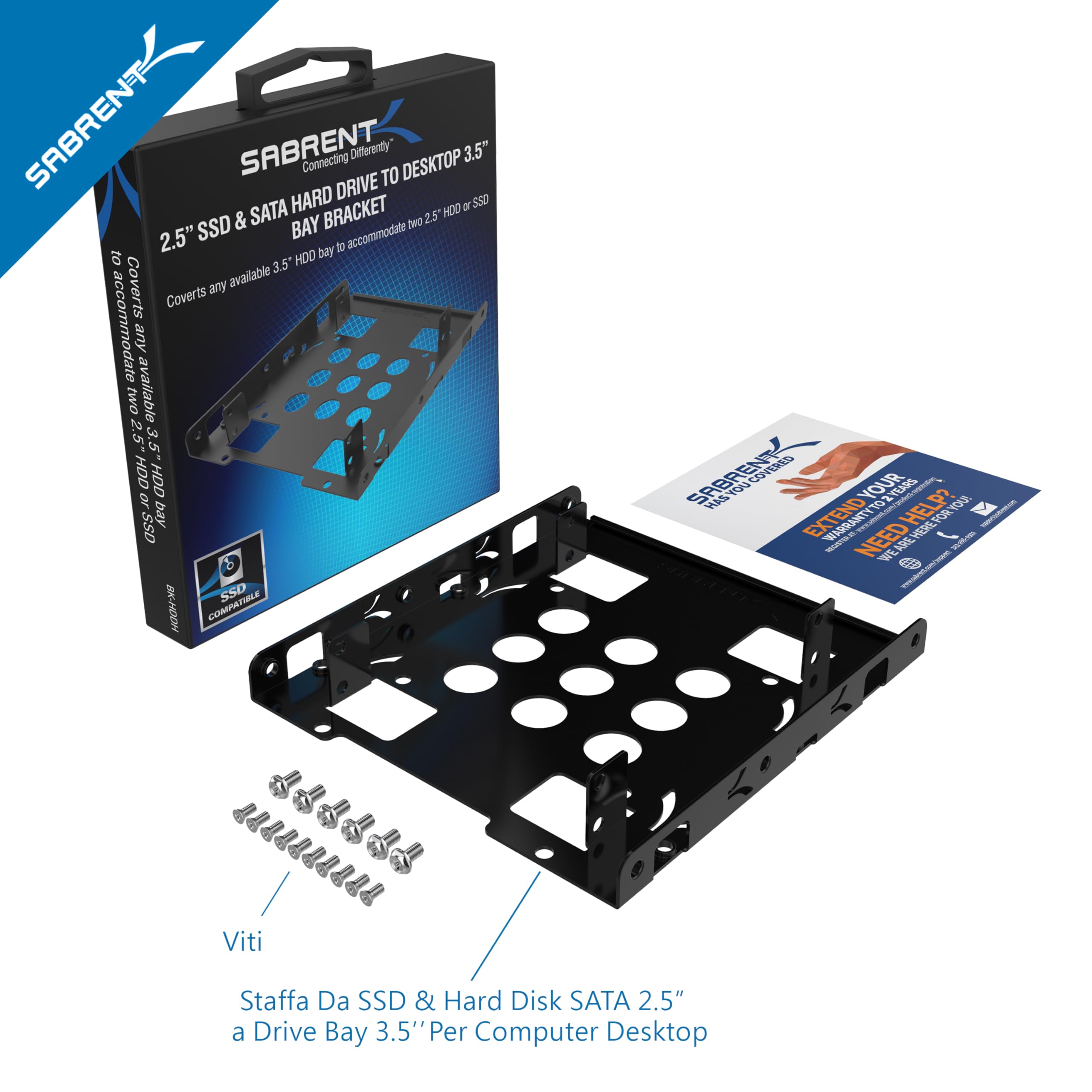 SABRENT Telaio per SSD/HDD da 2.5" a 3.5", Kit di montaggio per disco da 2,5" ad alloggiamento interno di 3,5", per SSD/HDD SATA interno, (BK-HDDH)