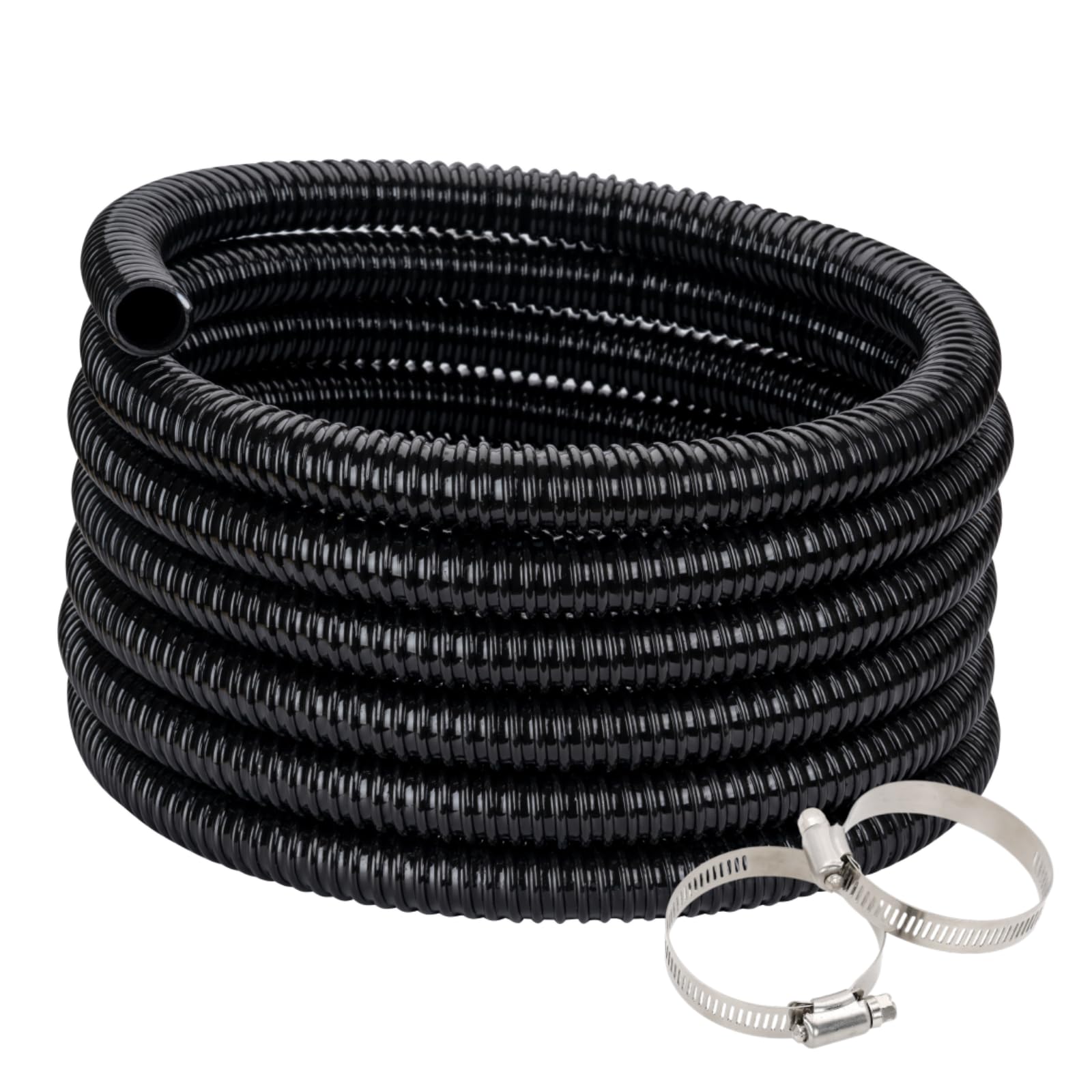 Meksular Black Corrugated Pond Hose 40mm, 3M for Pump, Water Butt, 2 Clips