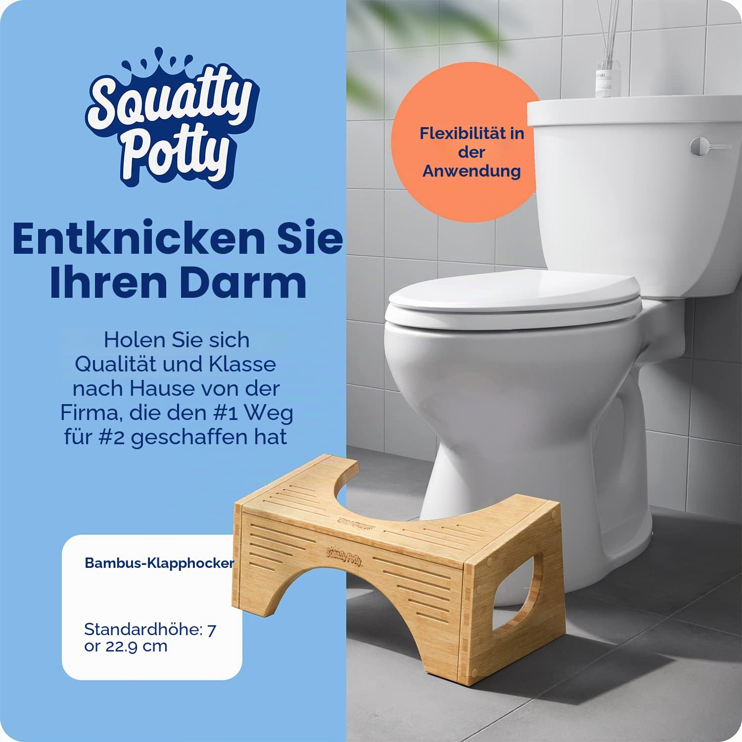 Squatty Potty The Original Bambus Flip Toilette Hocker, 7-Zoll & 9-Zoll Höhe, Braun