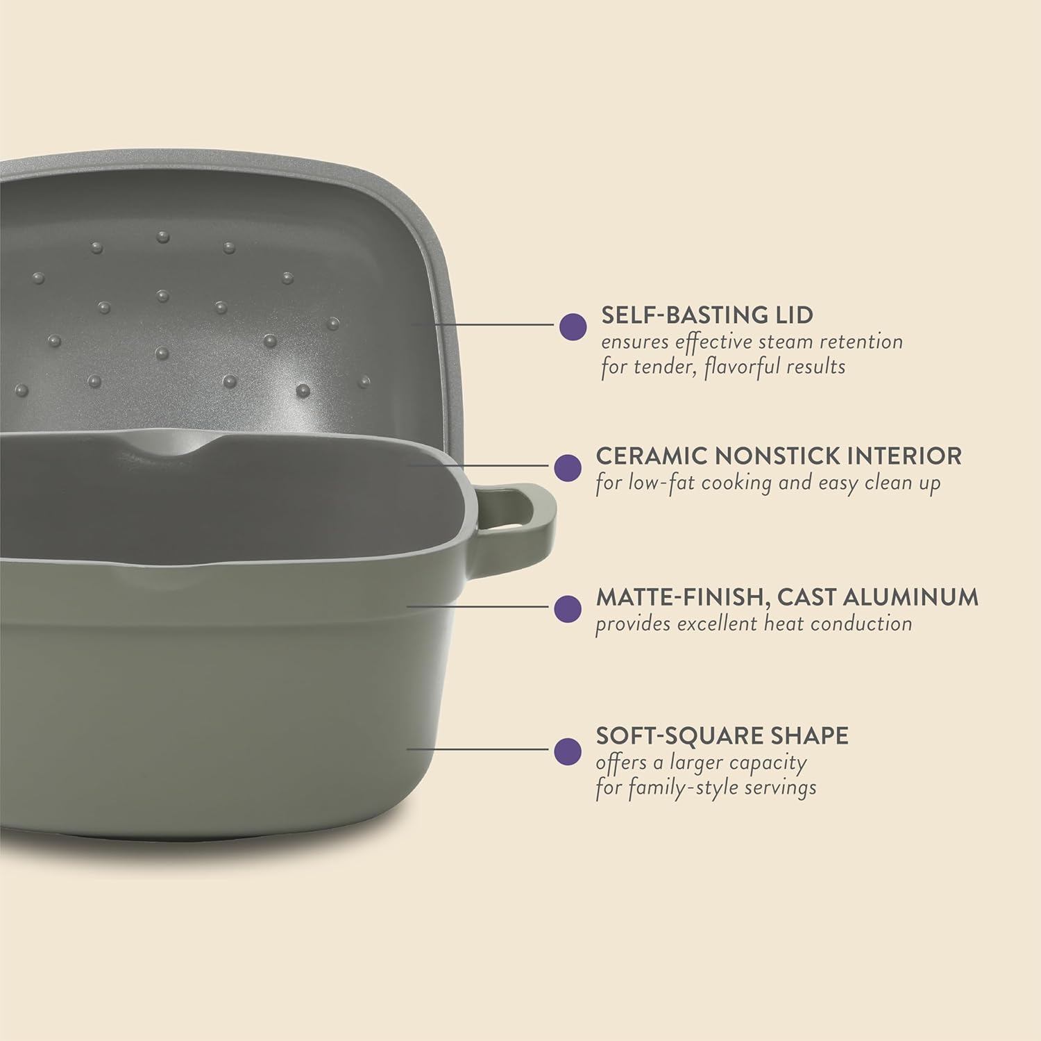Crock-Pot Northvale Cast Aluminum Lightweight Durable 5.2 Quart Heavy Duty Dutch Oven Pot With Lid, Oven Safe, Dual Handles - Matte Sage Green