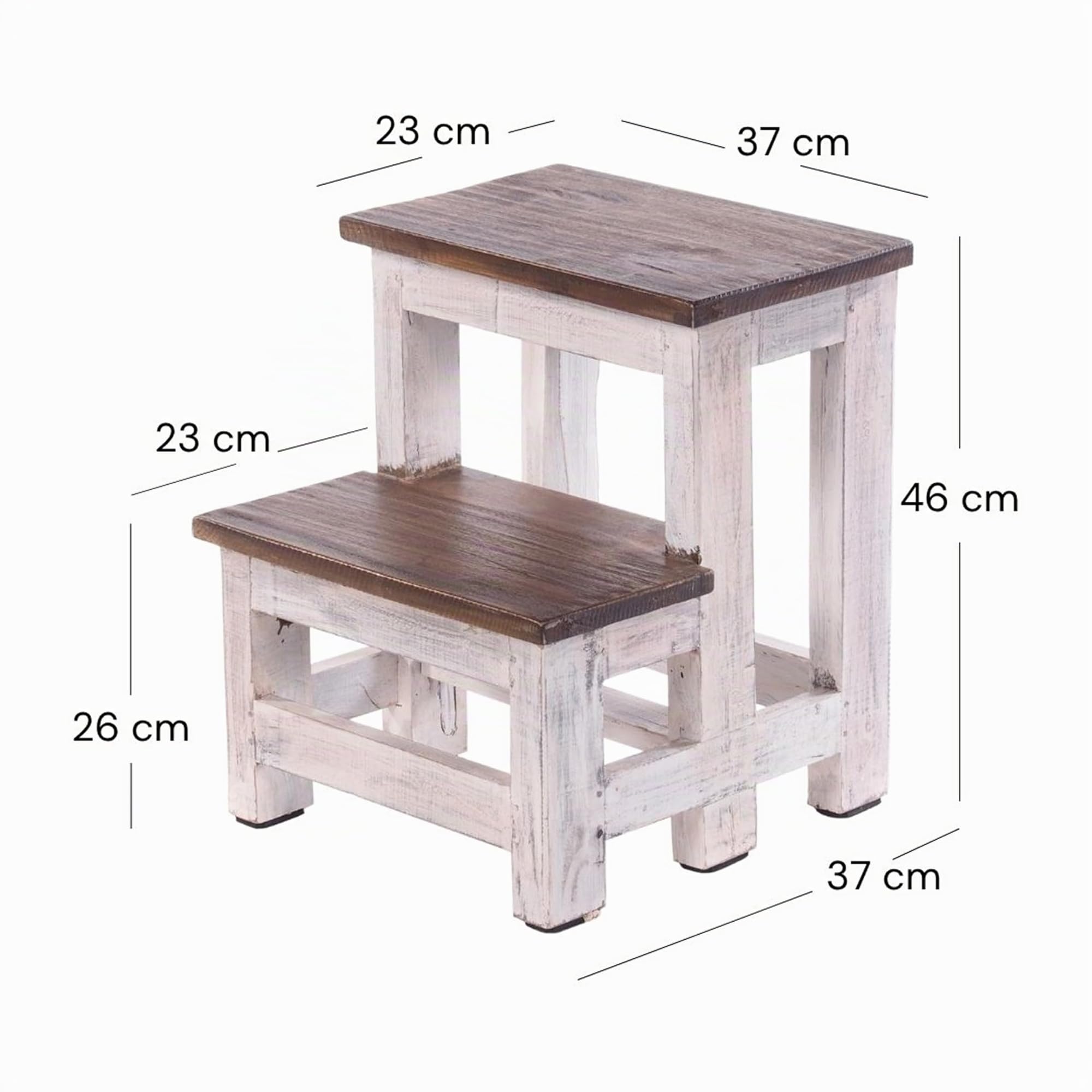 PFLANZENTREPPE Step | 46x37x37 cm (HxBxT), Altholz, zweistufig | rustikales Blumenregal, Pflanzenhocker, Deko-Ständer, handgefertigt | Farbe: 05 weiß-Natur