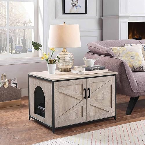 Vista 49 de unipaws – Banco de almacenamiento y orinal para gatos, cubierta de caja de arena con estructura de madera resistente, almacenamiento amplio, fácil