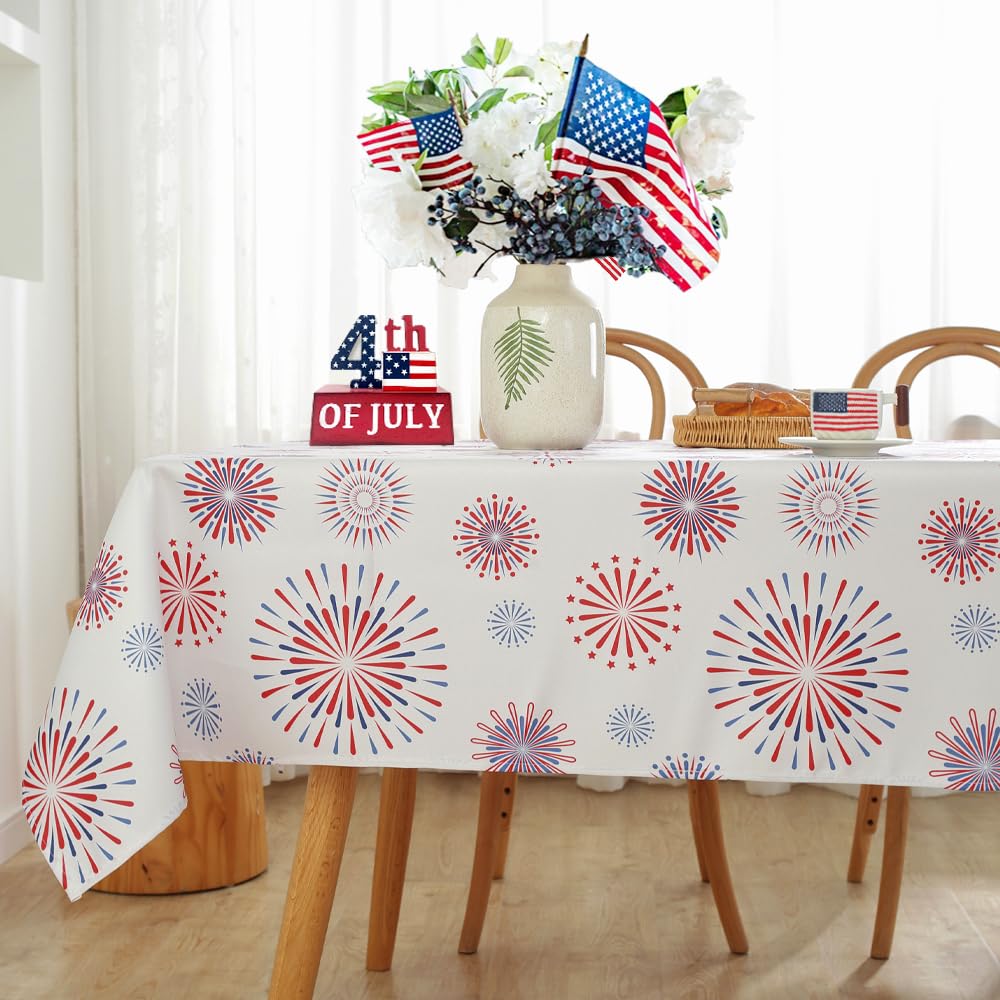MATIRUG 4th of July Tablecloth for Rectangle 52"X70",Reusable Patriotic Table Cloths,Independence Day Table Cover,Firwork Decoration for Kitchen,Party
