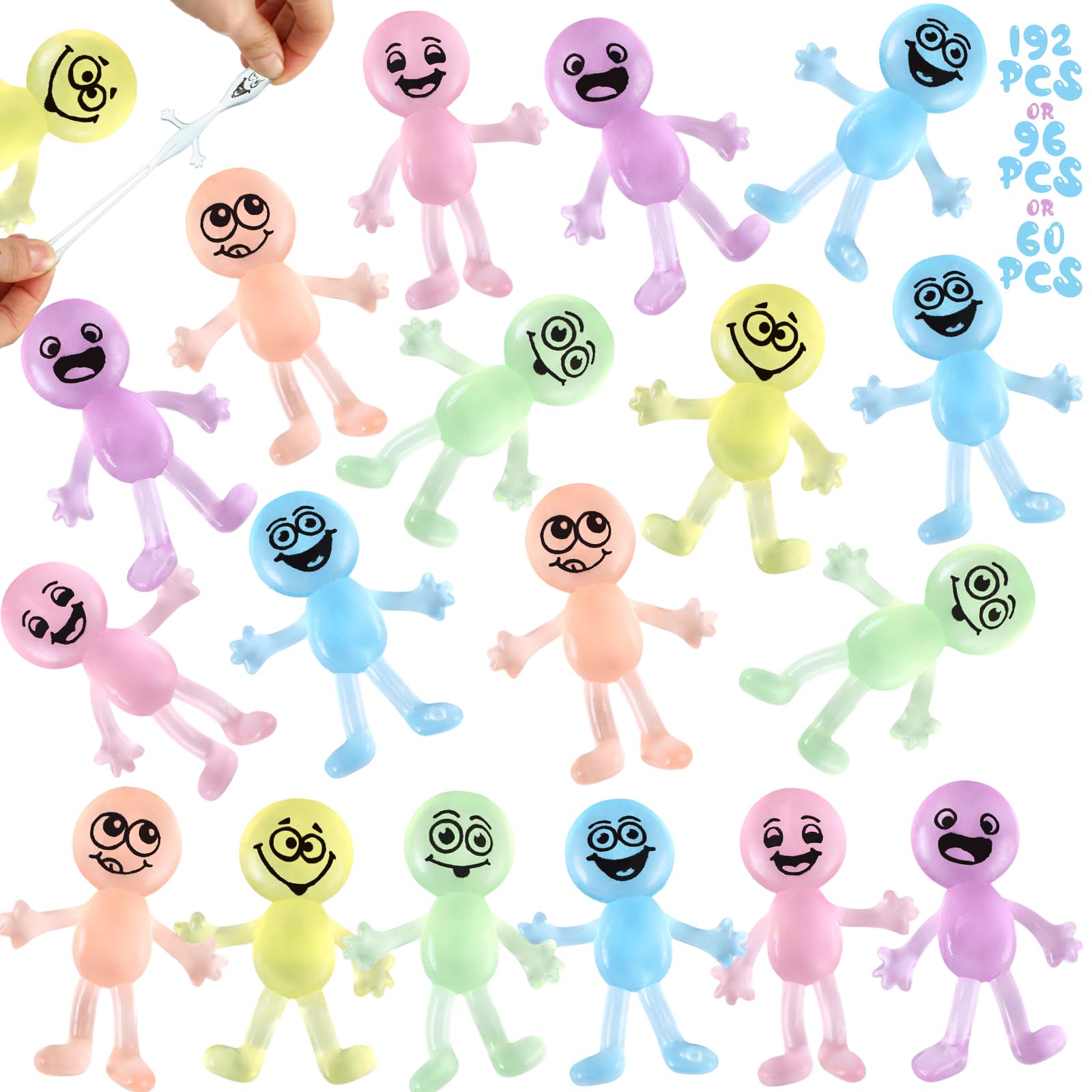 Photo 1 of HyDren 60 Pcs Stretchy Bendable Man, Treasure Box Toy for Classroom, Stretchable Smile Figure Bendable Toy Carnival Prizes Party Gift Bag Filler Birthday Party Gift Stress Relief (Glow in Dark)