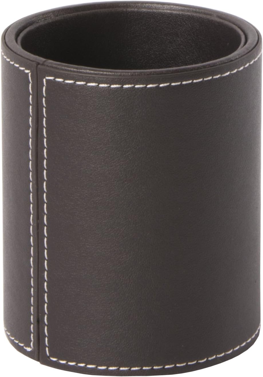Faux Leather Pen Pot, Brown, Desk Pencil Holder with Wipe-Clean Finish, Compact Round Desk Organizer for Pens, Pencils & Brushes, 10.5cm H x 8.5cm Dia